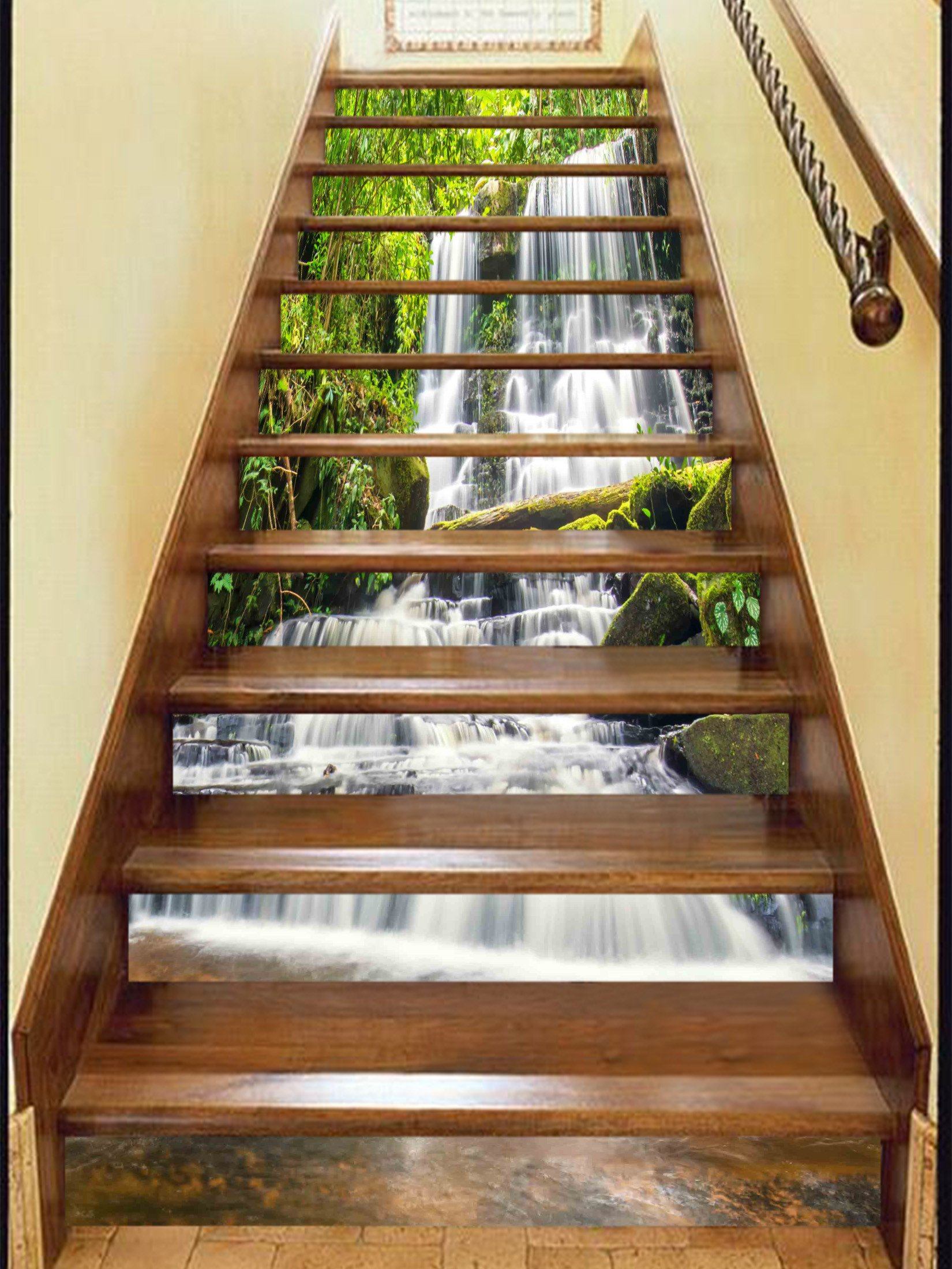 3D Quiet Forest Waterfalls 400 Stair Risers Wallpaper AJ Wallpaper