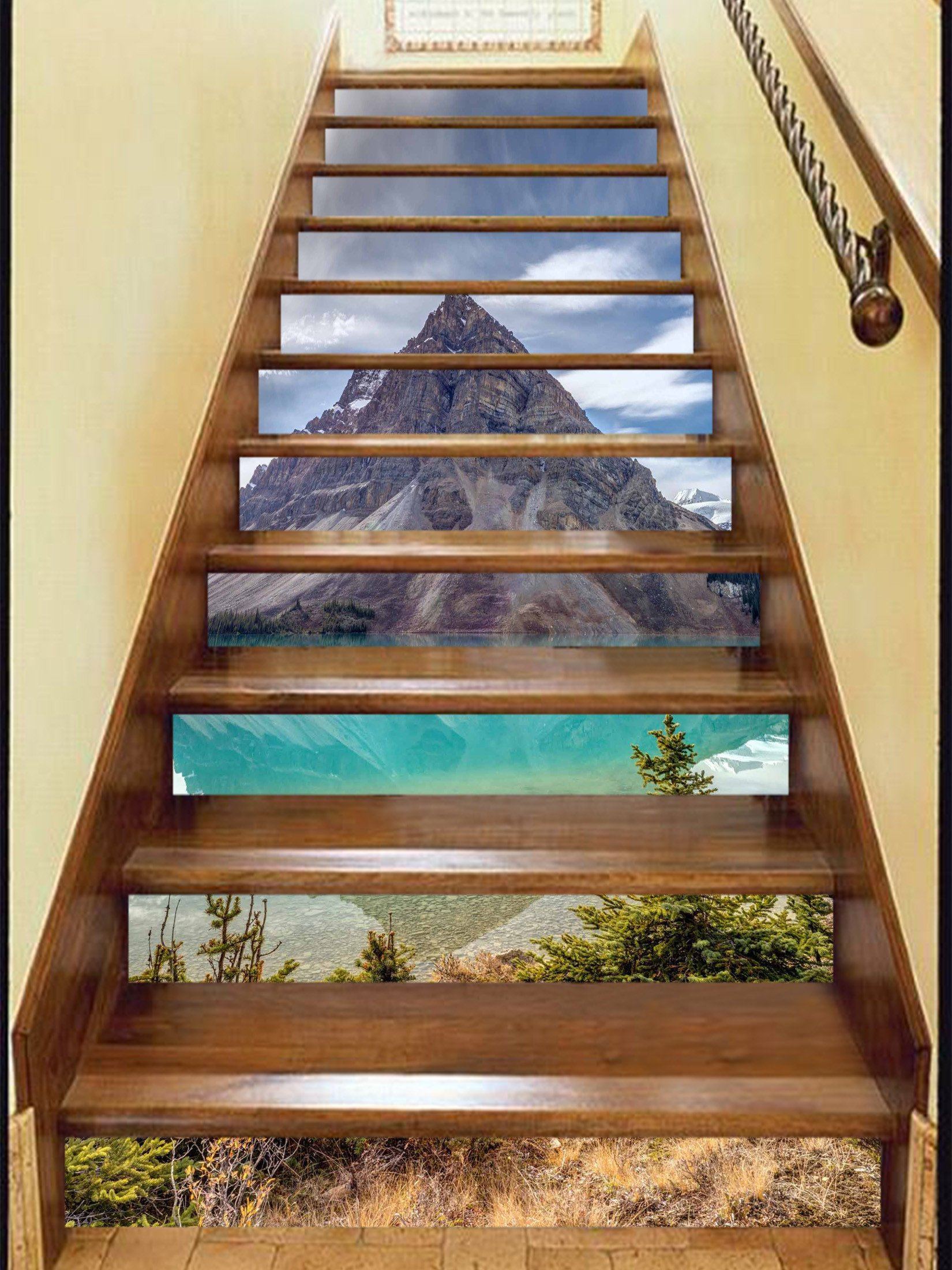 3D Blue Lake Mountain 857 Stair Risers Wallpaper AJ Wallpaper