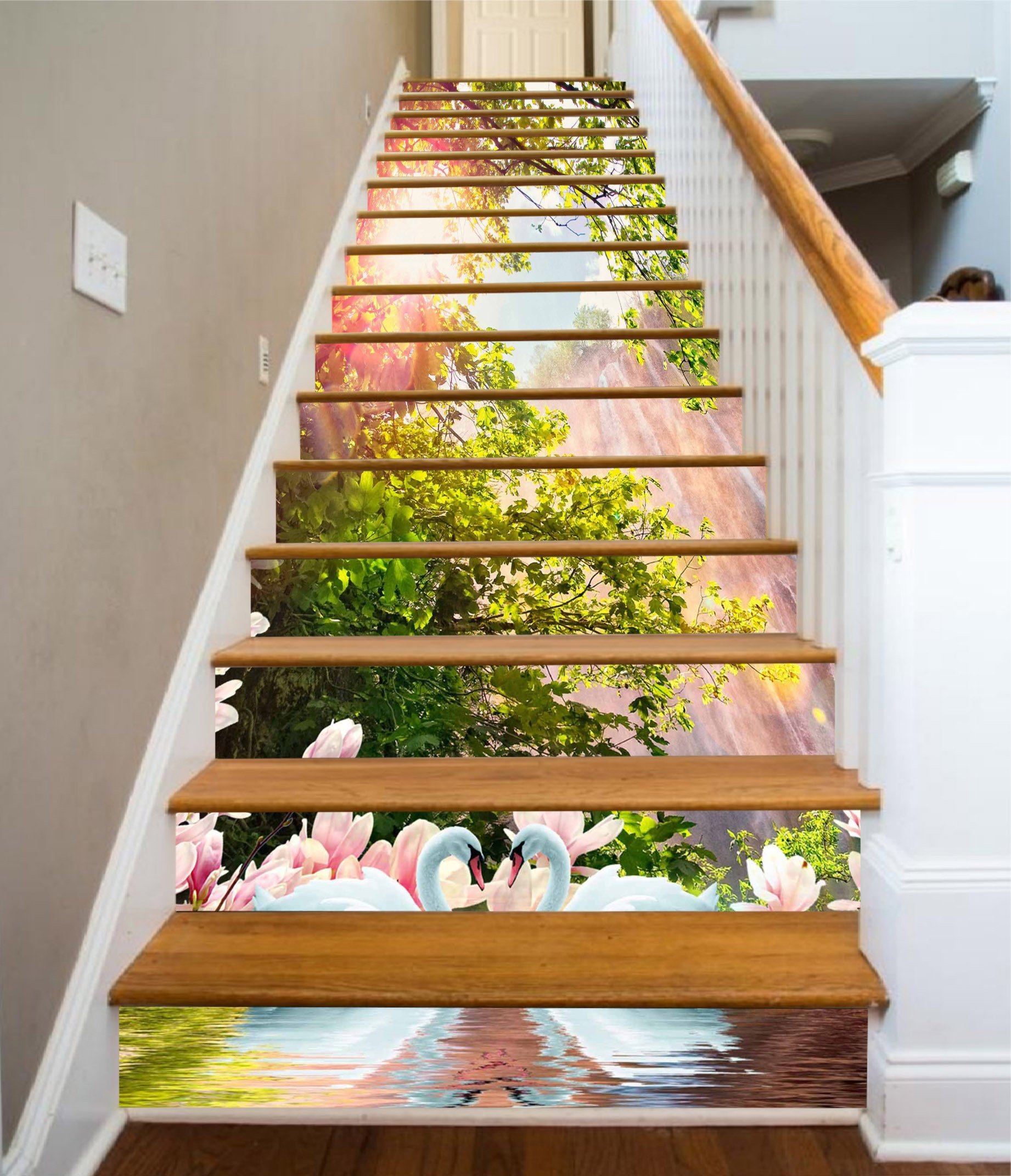 3D Trees Flowers Swans 1469 Stair Risers Wallpaper AJ Wallpaper