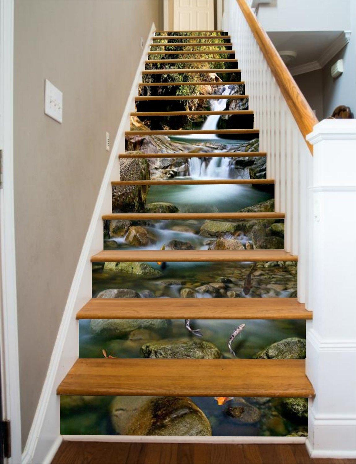 3D Stony River Fishes 401 Stair Risers Wallpaper AJ Wallpaper