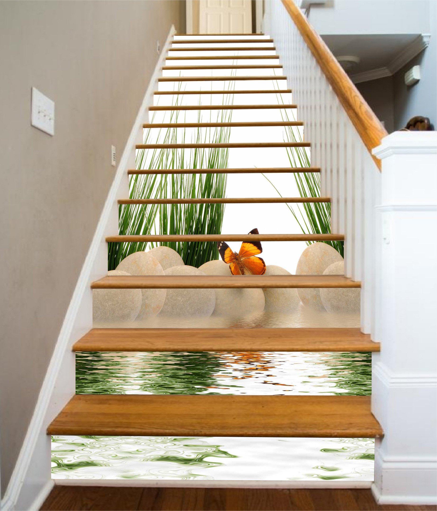 3D Grass Butterfly Stones 1180 Stair Risers Wallpaper AJ Wallpaper