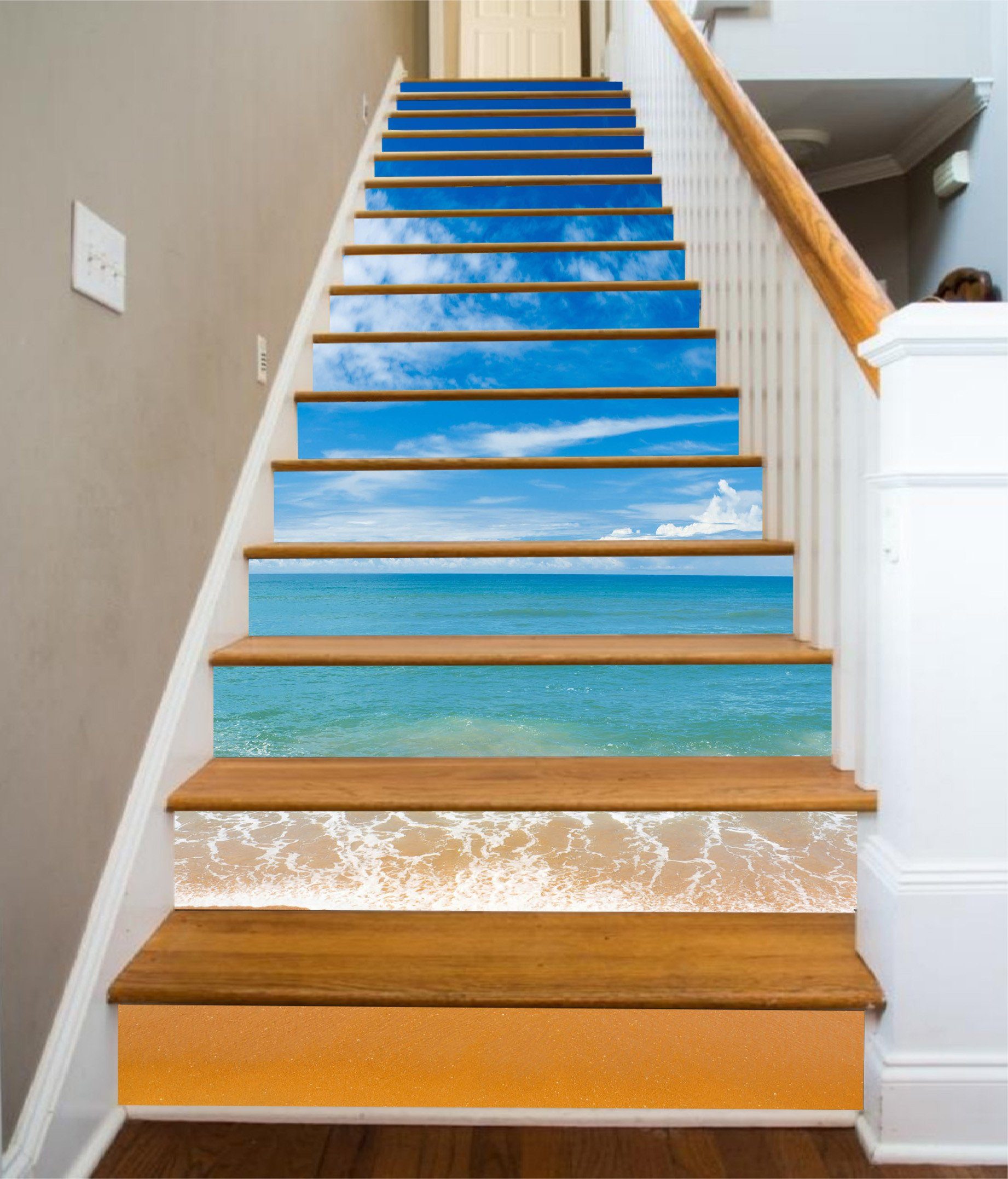 3D Pretty Blue Sea 1183 Stair Risers Wallpaper AJ Wallpaper