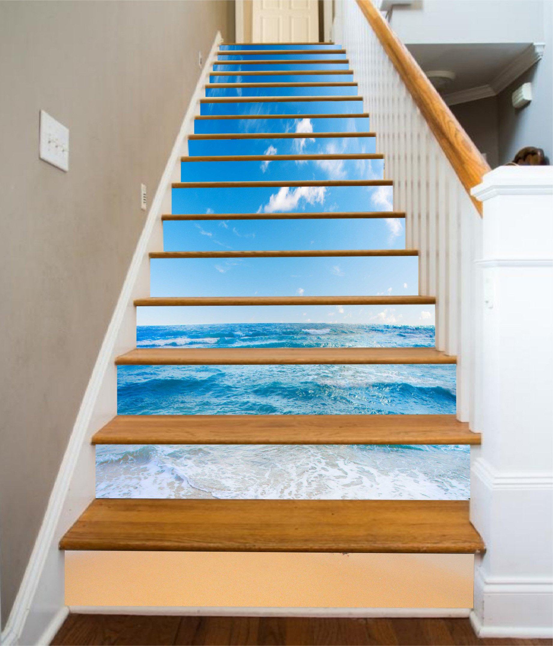 3D Blue Sea Sunny Sky 1299 Stair Risers Wallpaper AJ Wallpaper