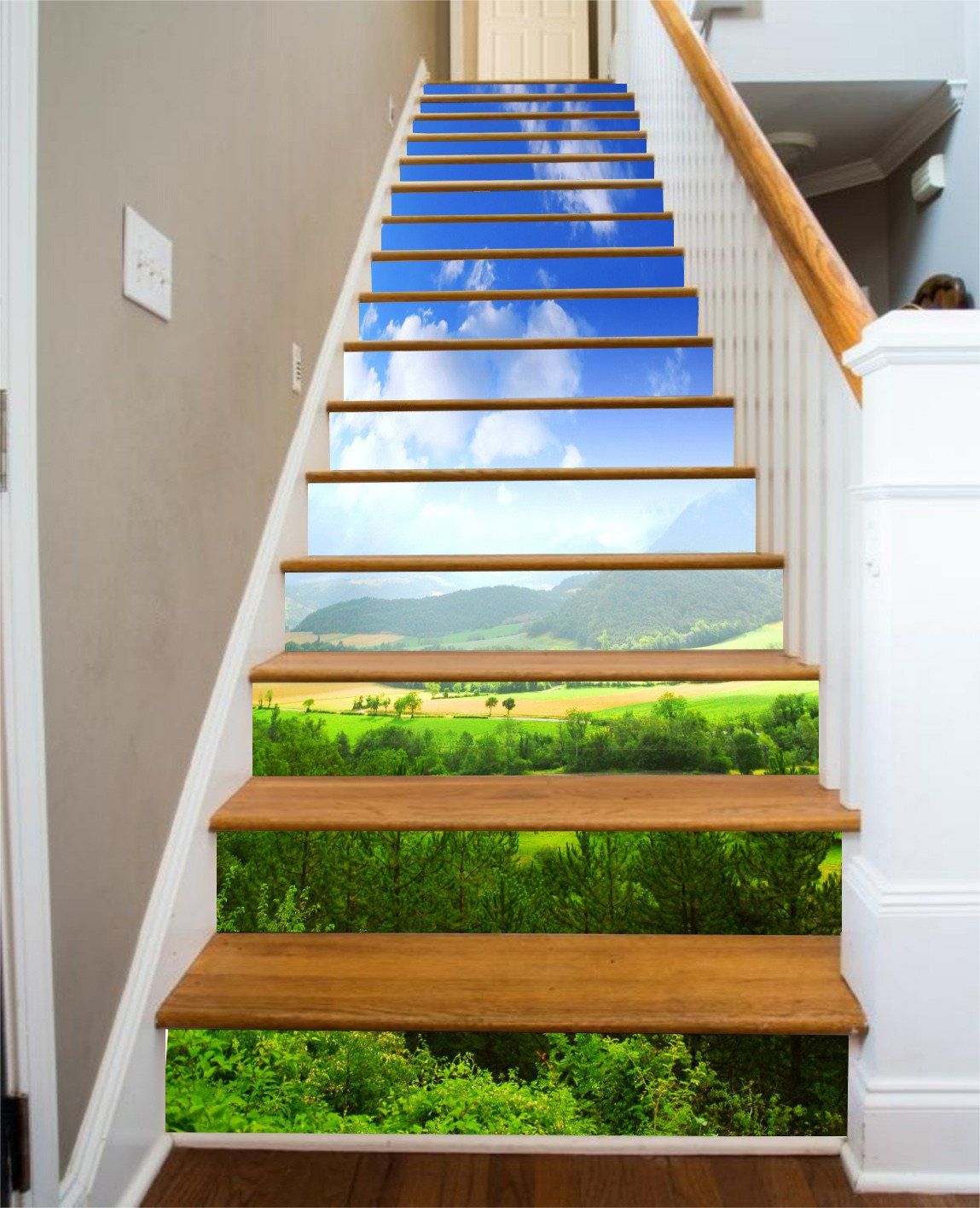 3D Mountain Farmland Scenery 129 Stair Risers Wallpaper AJ Wallpaper