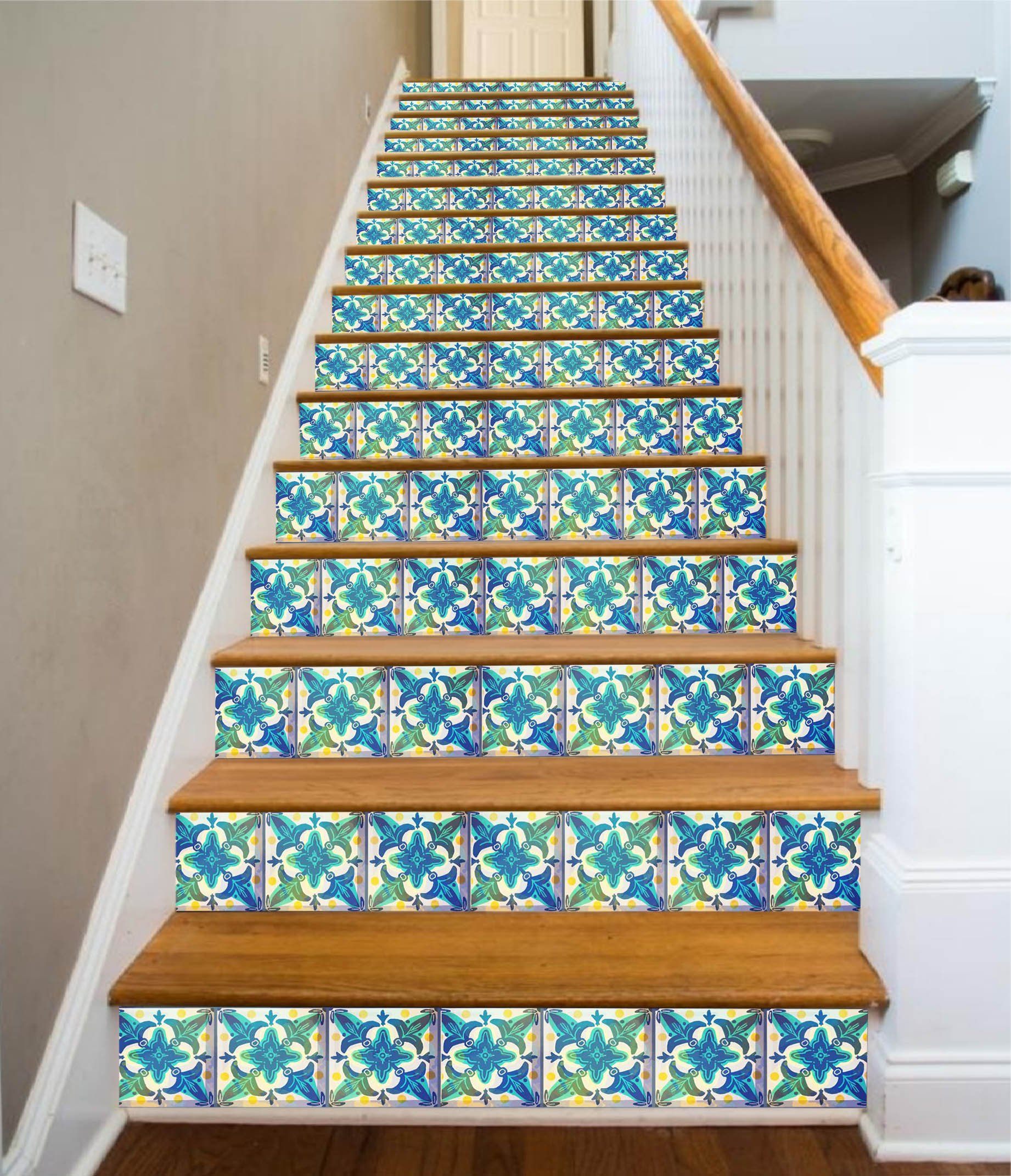 3D Green Gird 569 Stair Risers Wallpaper AJ Wallpaper