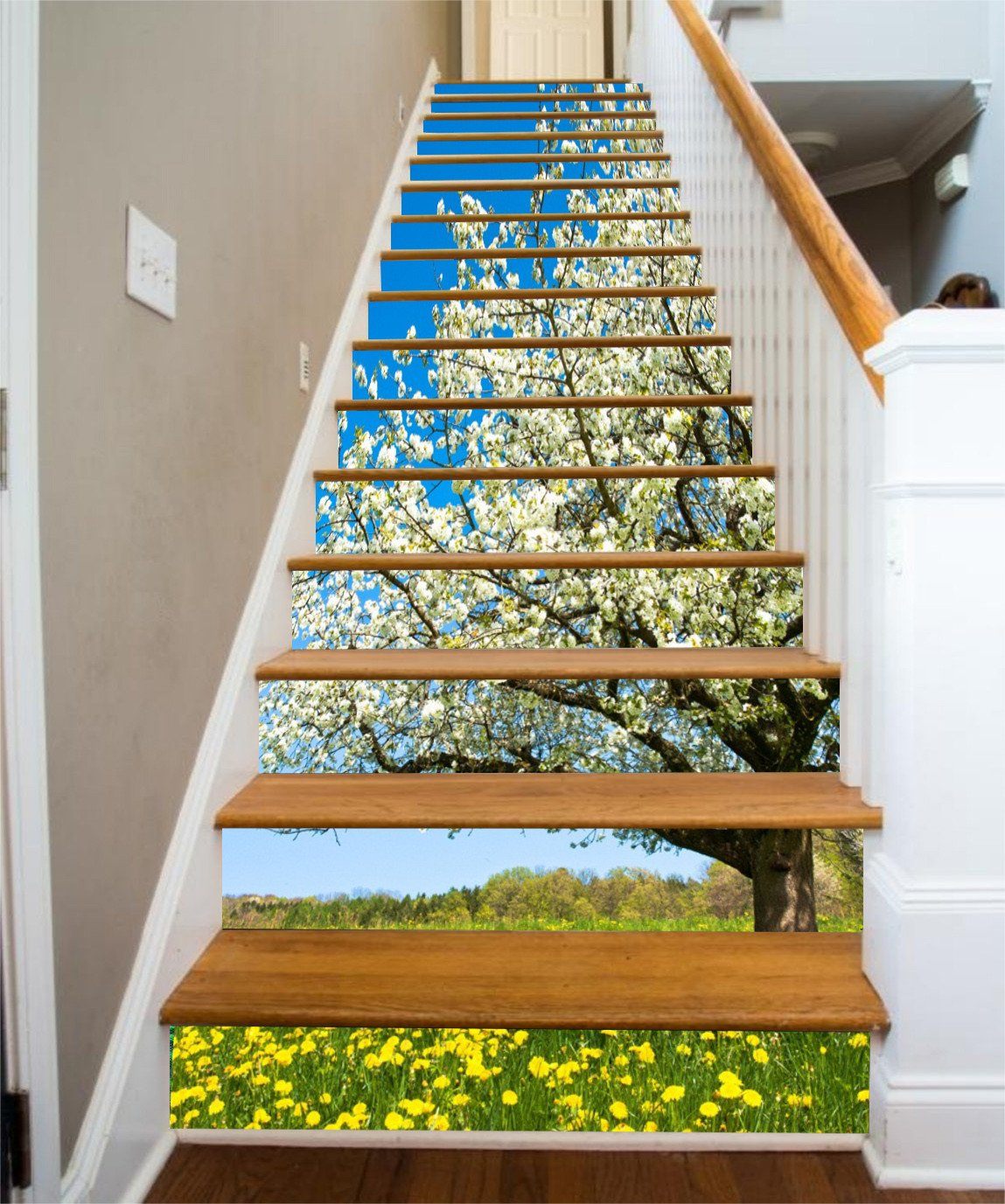 3D Flowering Tree 125 Stair Risers Wallpaper AJ Wallpaper