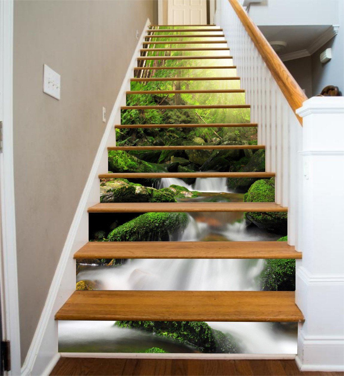 3D Forest Stream 211 Stair Risers Wallpaper AJ Wallpaper