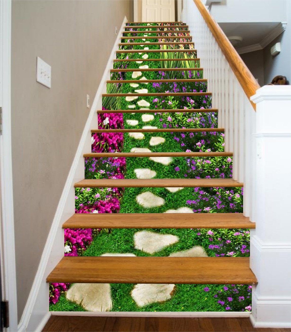 3D Flowers Stones Road 79 Stair Risers Wallpaper AJ Wallpaper