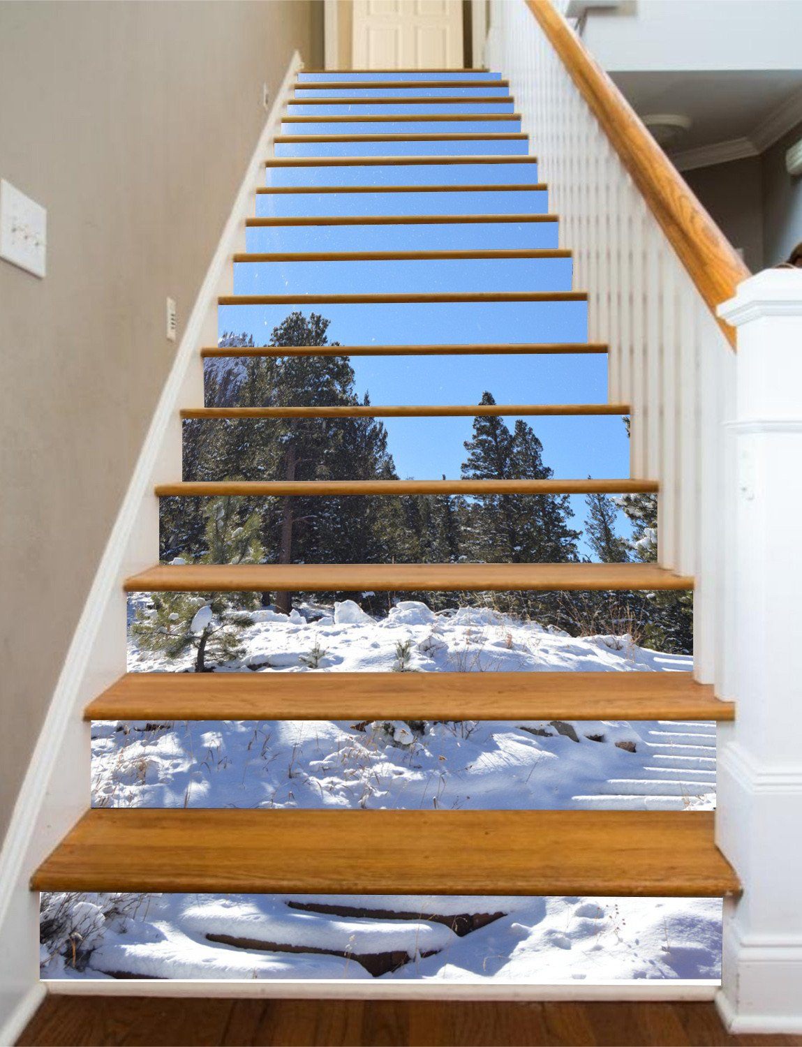 3D Forest Snow-capped Stairs 390 Stair Risers Wallpaper AJ Wallpaper