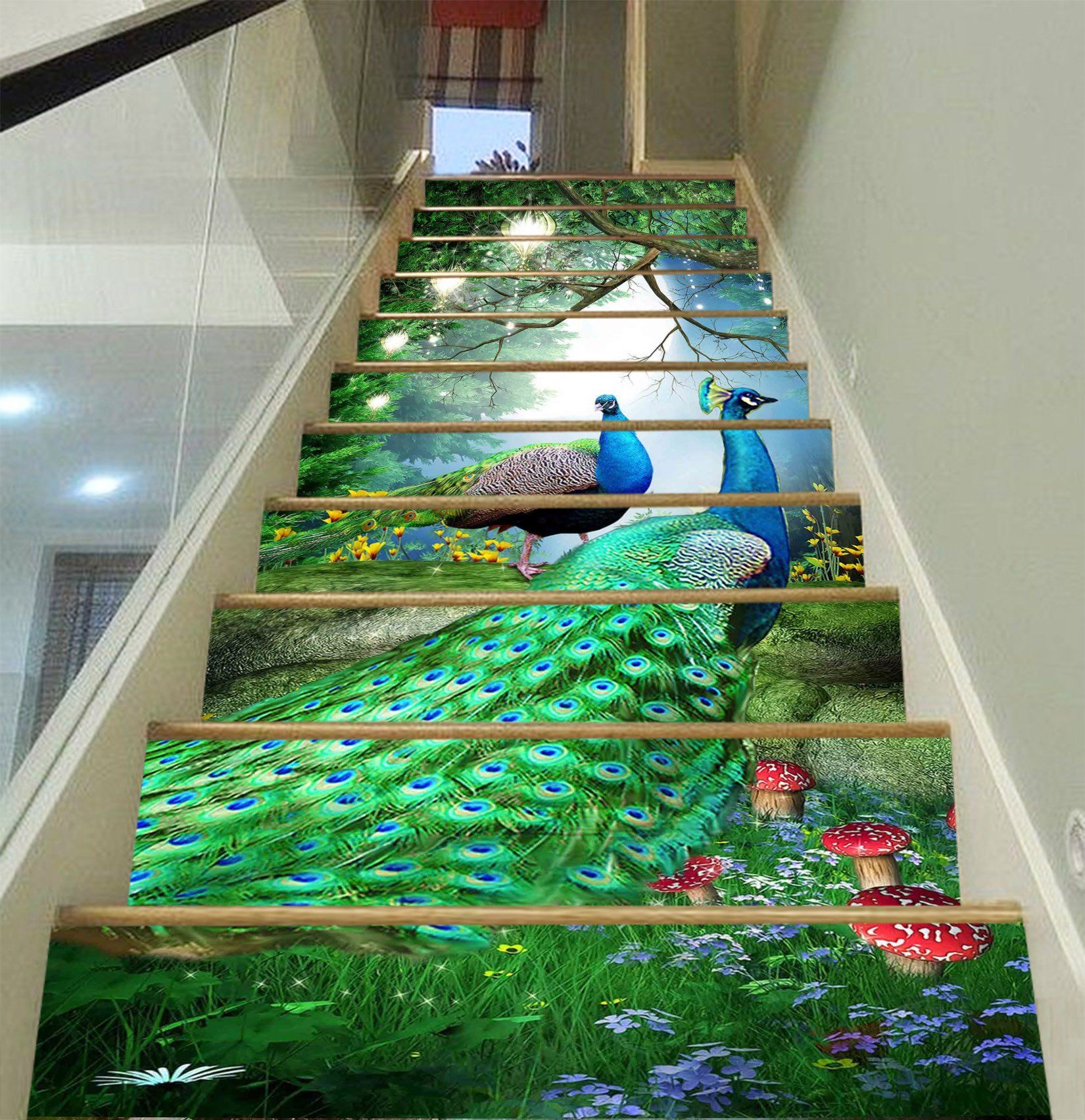 3D Forest Peacocks 1548 Stair Risers Wallpaper AJ Wallpaper