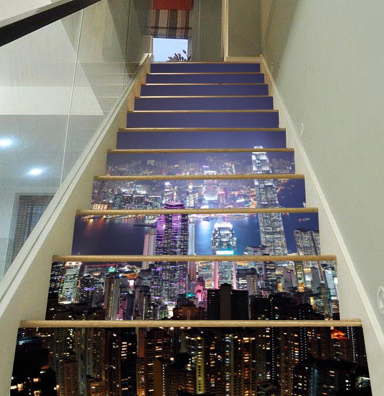 3D Bright City Night 504 Stair Risers Wallpaper AJ Wallpaper 
