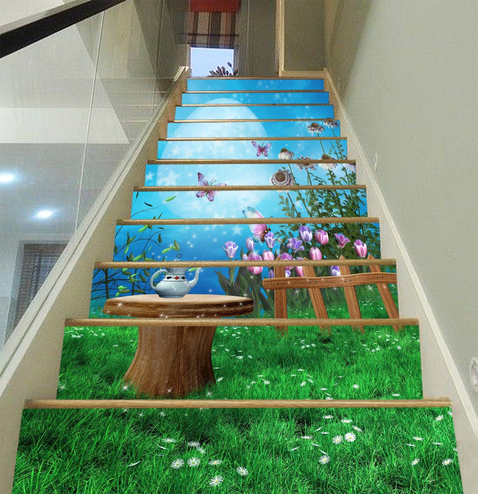 3D Pretty Courtyard Full Moon 1541 Stair Risers Wallpaper AJ Wallpaper