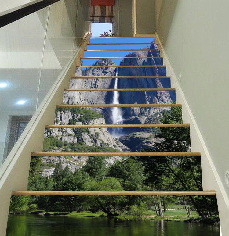 3D Stone Mountain Vertical Stream 102 Stair Risers Wallpaper AJ Wallpaper