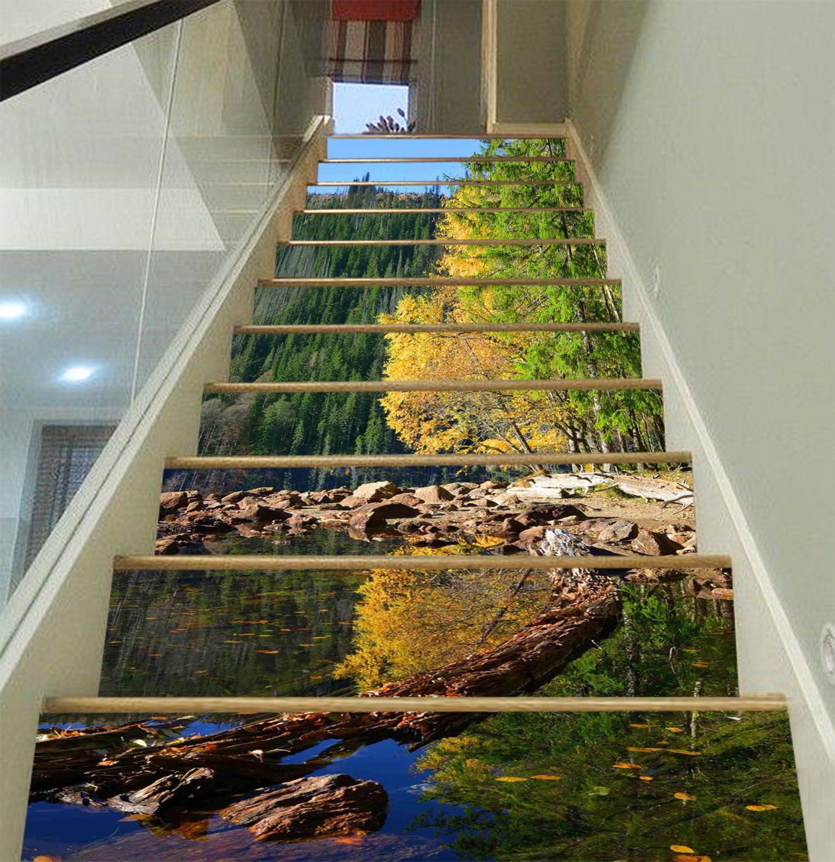 3D Forest Peace Lake 1185 Stair Risers Wallpaper AJ Wallpaper