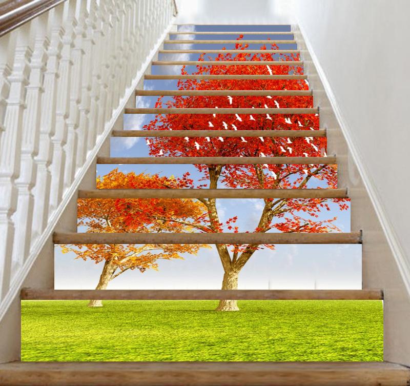 3D Red Tree 638 Stair Risers Wallpaper AJ Wallpaper