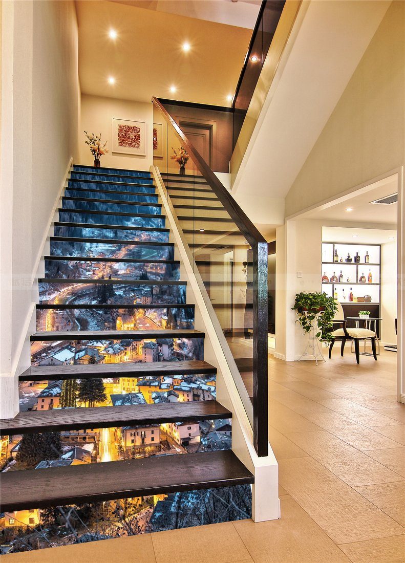 3D Small Town 520 Stair Risers Wallpaper AJ Wallpaper