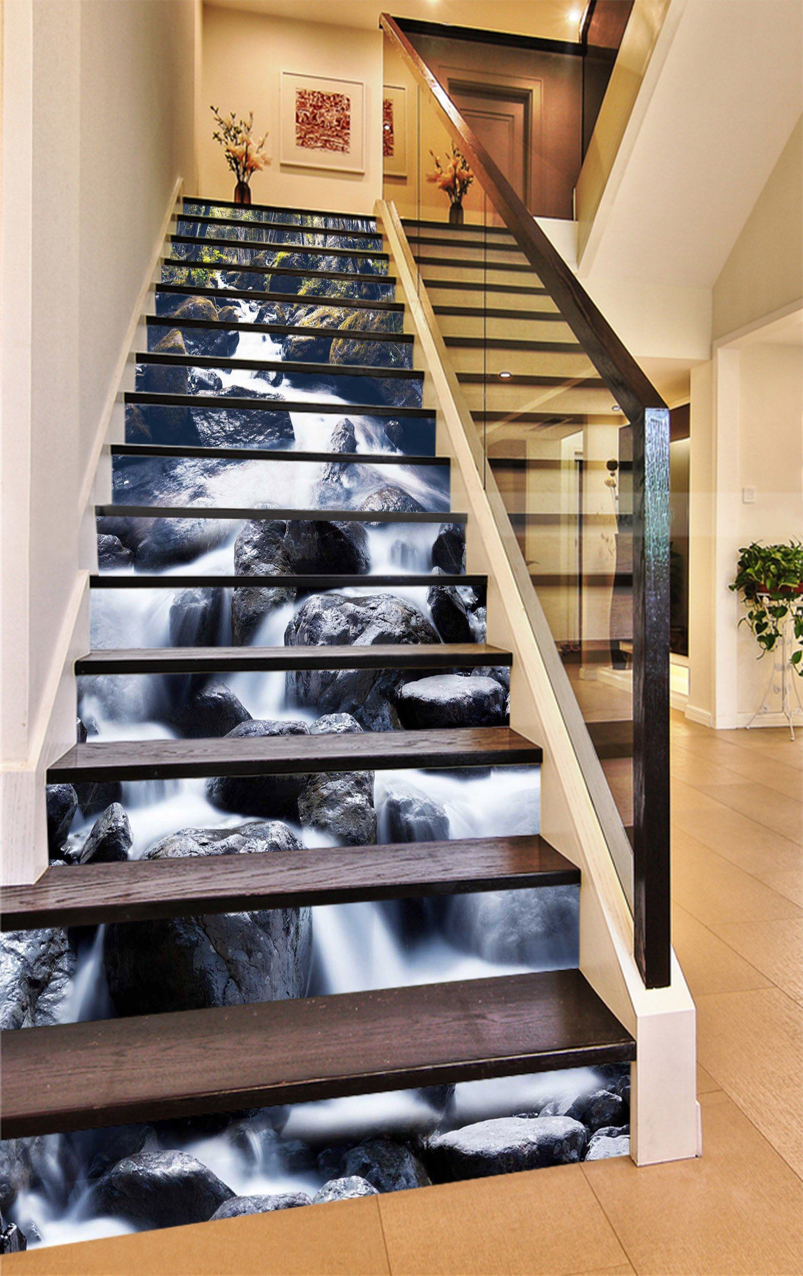 3D Forest Creek Rocks 1492 Stair Risers Wallpaper AJ Wallpaper