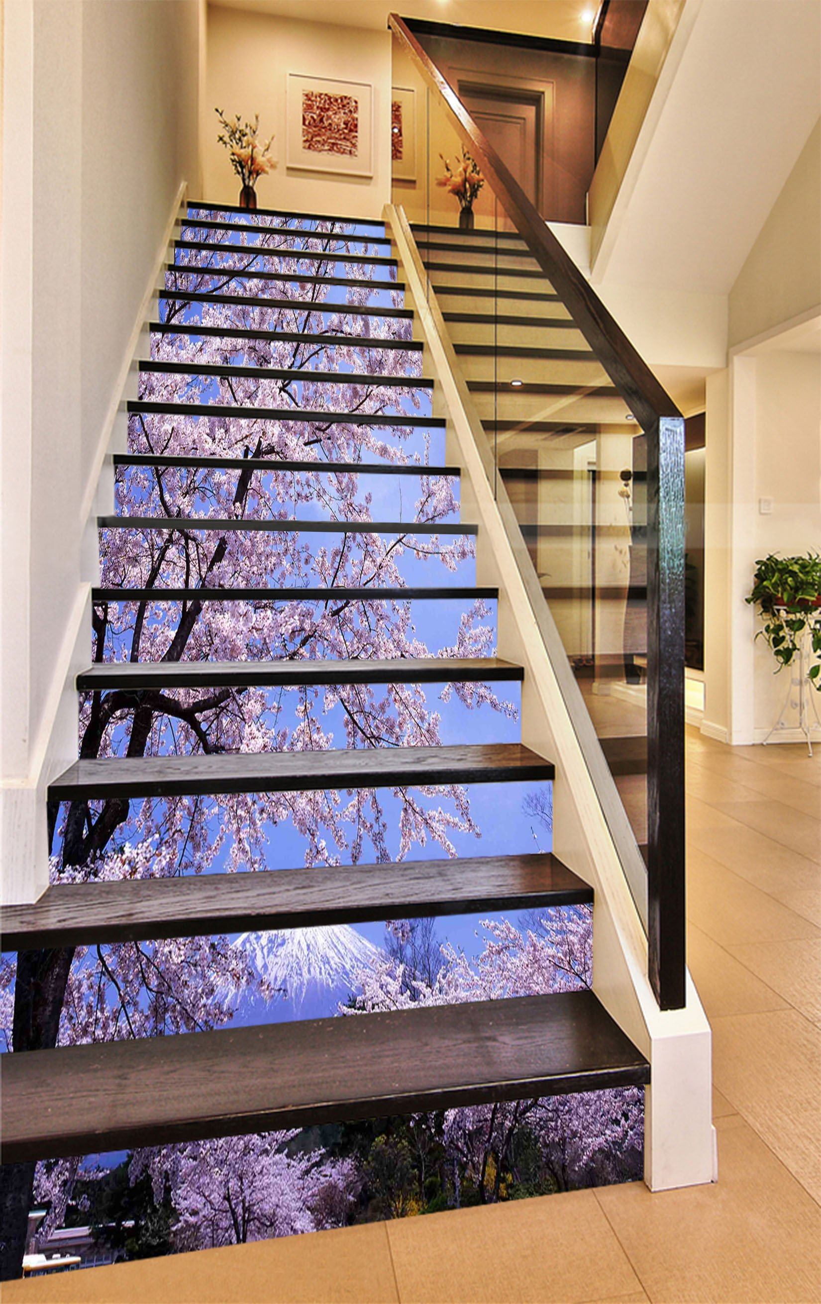 3D Mount Fuji Flowers 1598 Stair Risers Wallpaper AJ Wallpaper