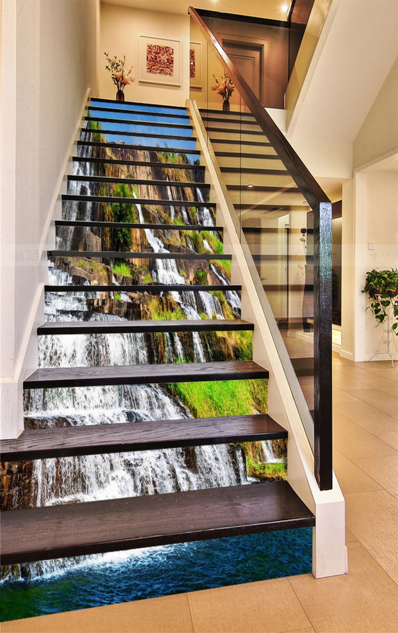 3D Rock Formation Waterfall 921 Stair Risers Wallpaper AJ Wallpaper