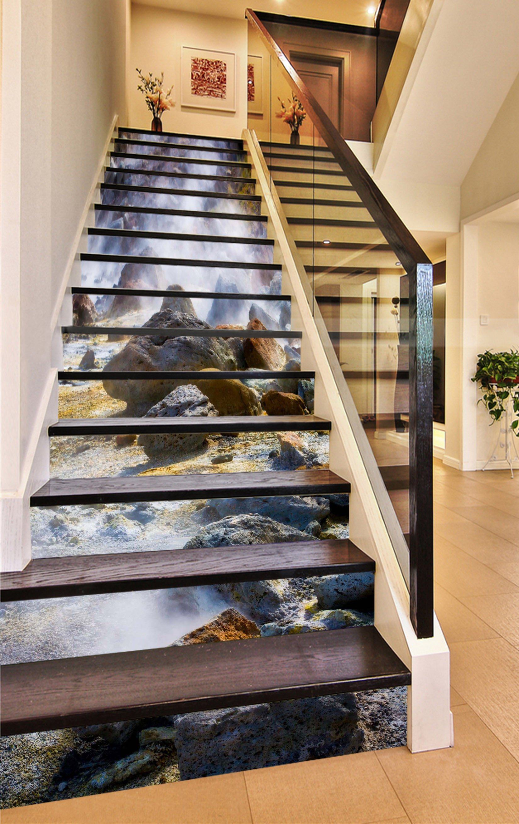 3D Foggy Stones 745 Stair Risers Wallpaper AJ Wallpaper