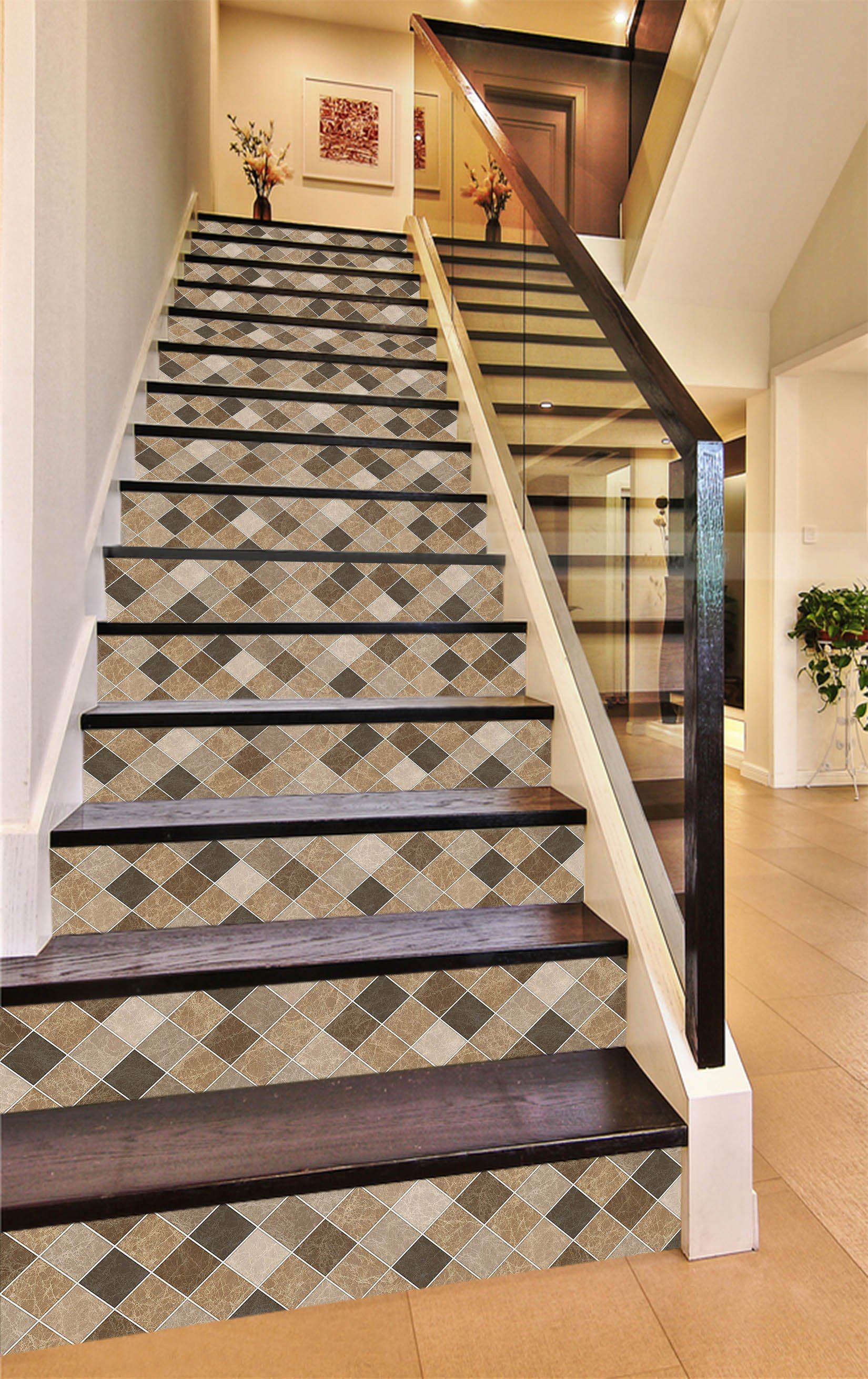 3D Diamond Mosaic 0684 Marble Tile Texture Stair Risers Wallpaper AJ Wallpaper
