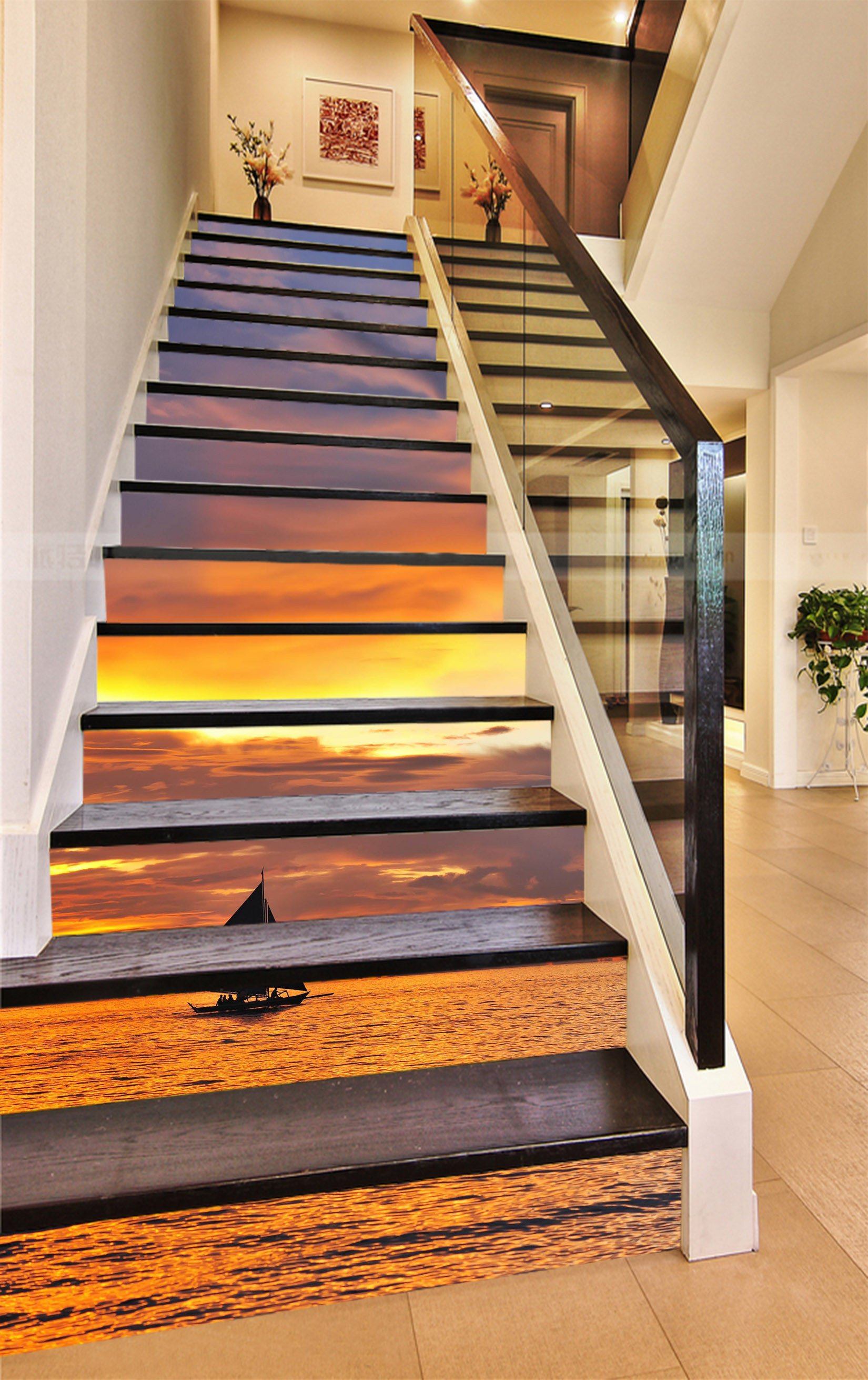3D Sea Sunset Sailing Boat 897 Stair Risers Wallpaper AJ Wallpaper