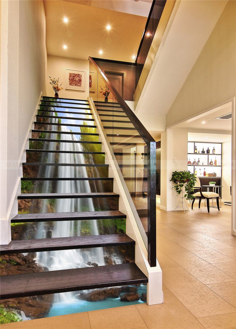 3D Waterfall Sunshine 414 Stair Risers Wallpaper AJ Wallpaper