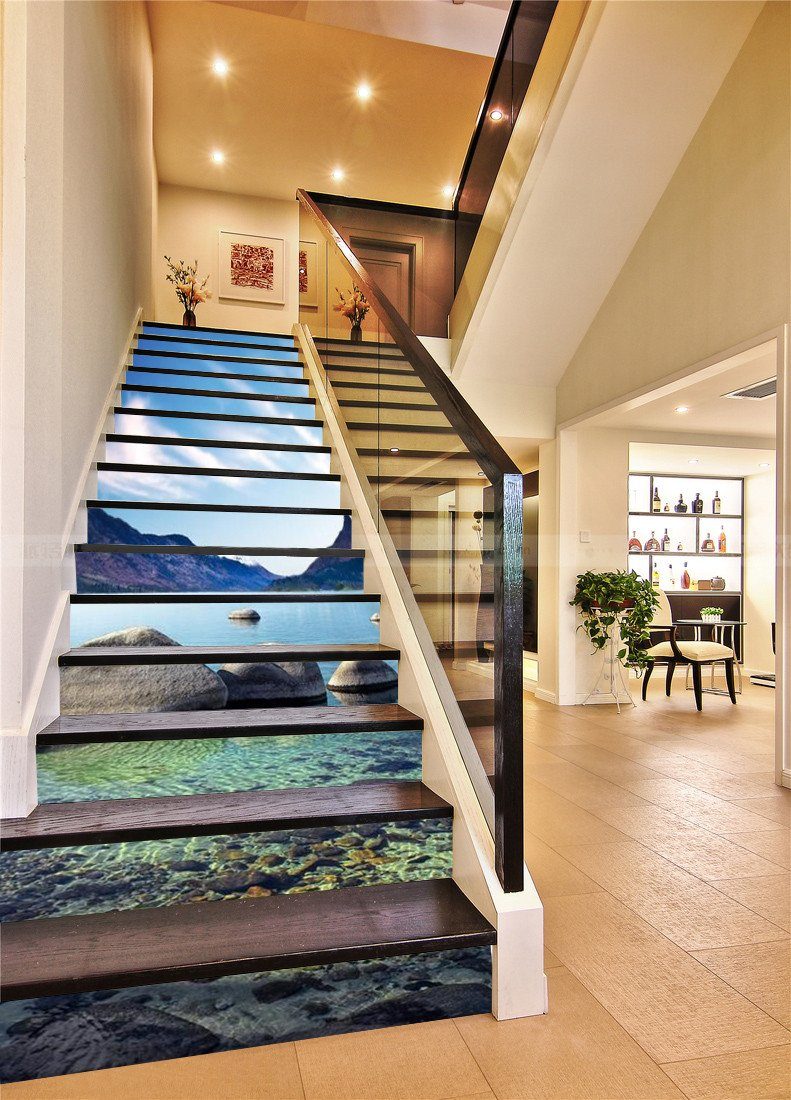 3D Mountains Lake Stones 796 Stair Risers Wallpaper AJ Wallpaper