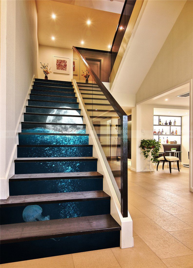 3D Ocean Full Moon 22 Stair Risers Wallpaper AJ Wallpaper