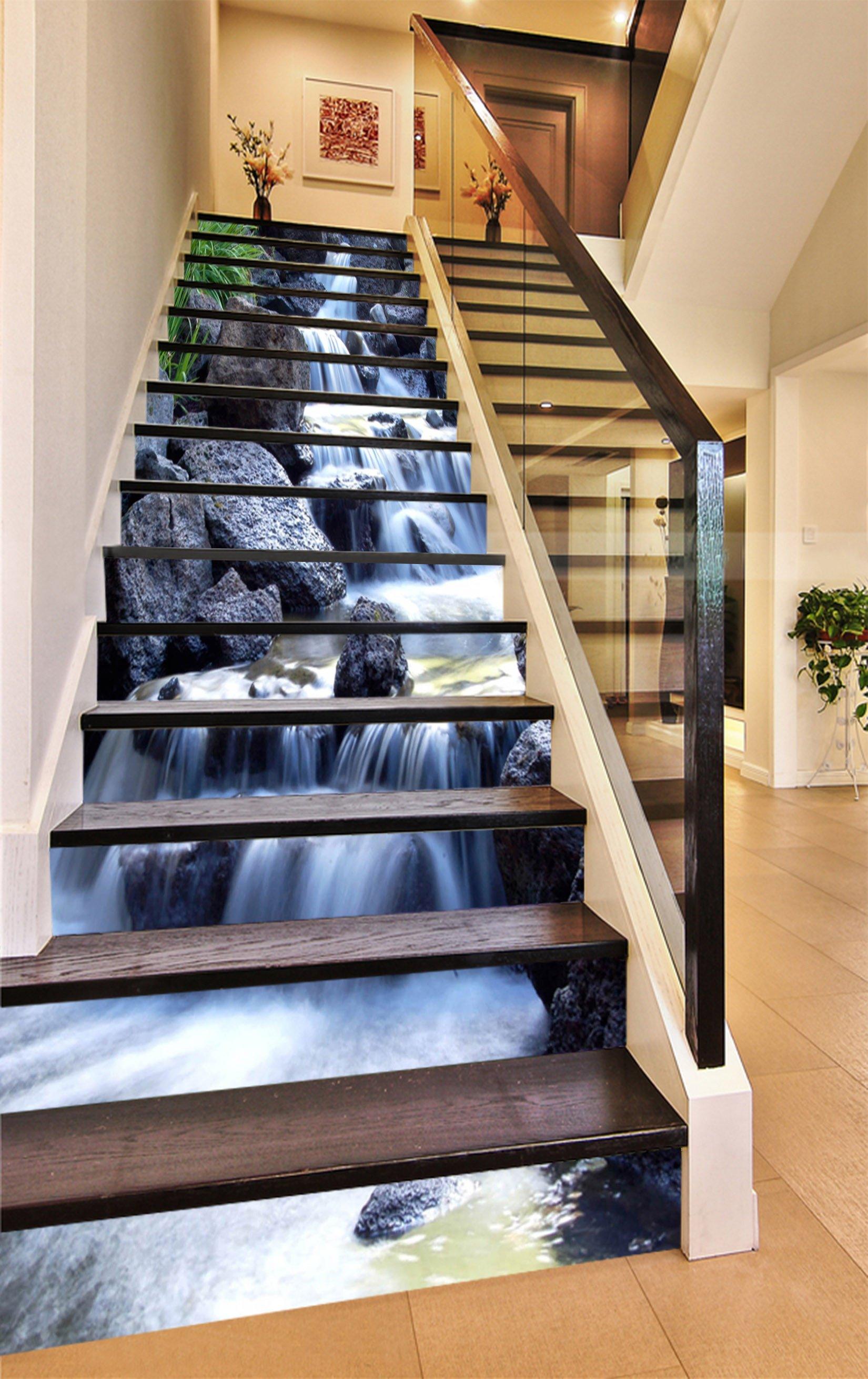 3D River Scattered Rocks 1354 Stair Risers Wallpaper AJ Wallpaper