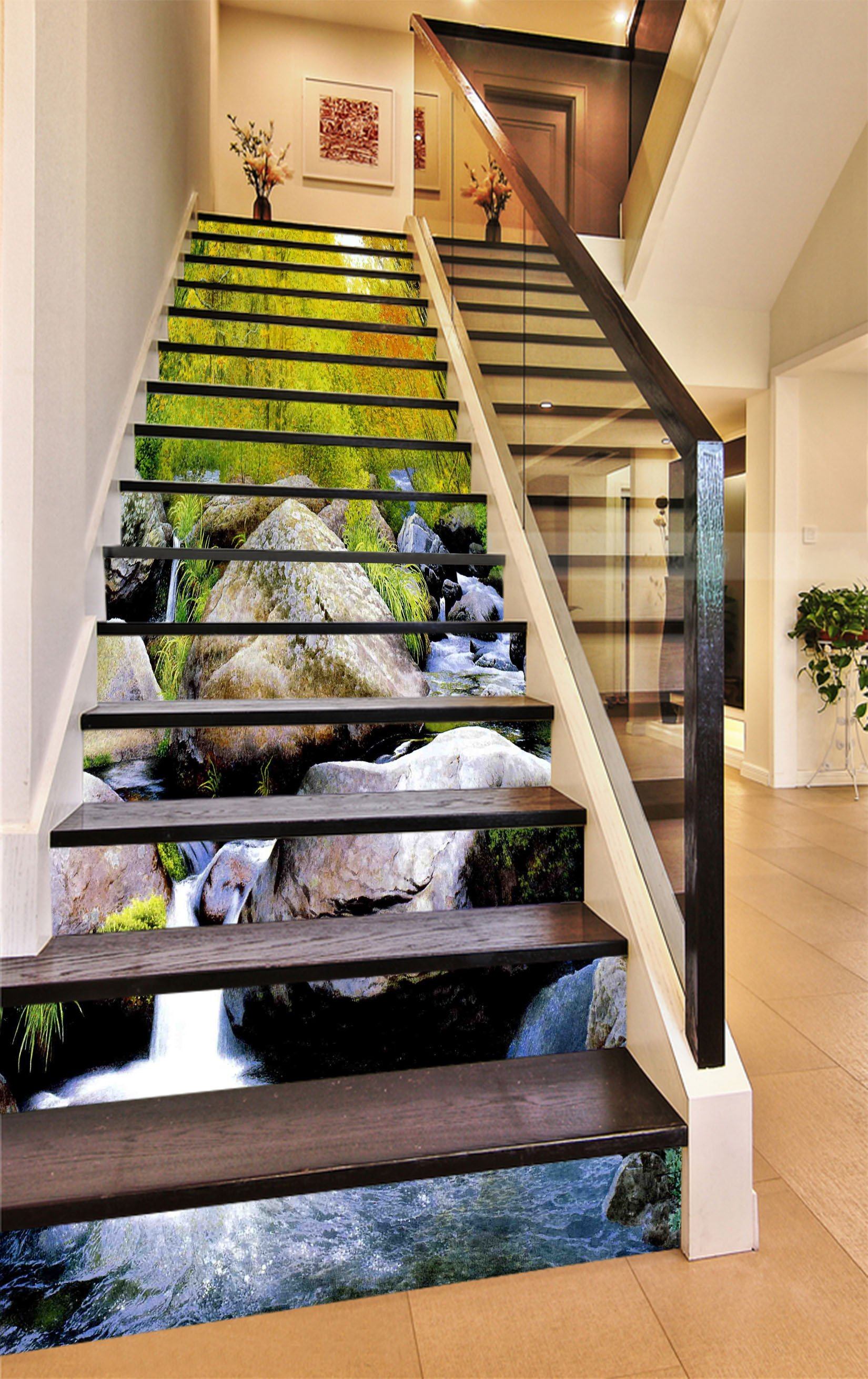 3D Forest River Rocks 1159 Stair Risers Wallpaper AJ Wallpaper