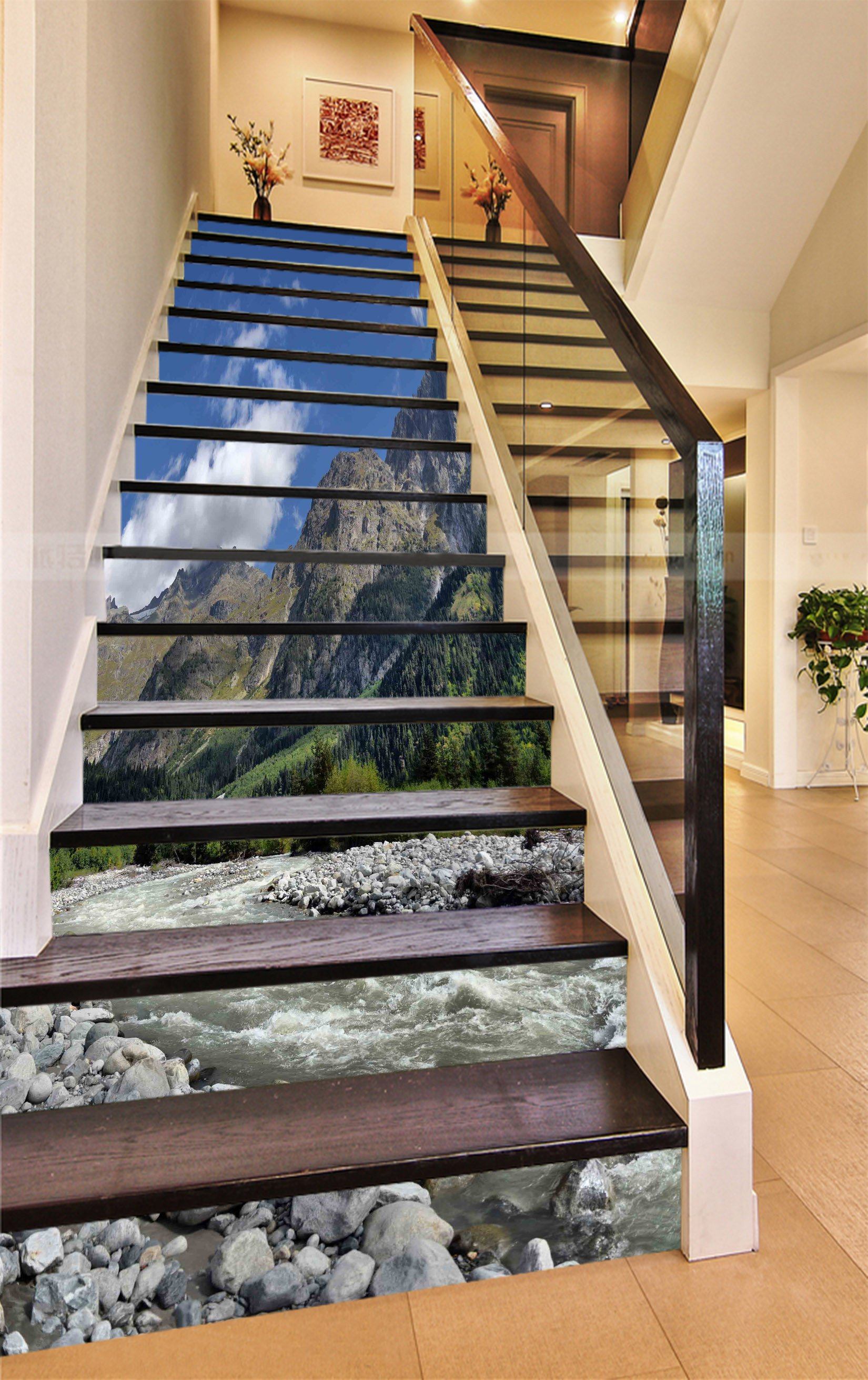 3D Mountain River Stones 858 Stair Risers Wallpaper AJ Wallpaper