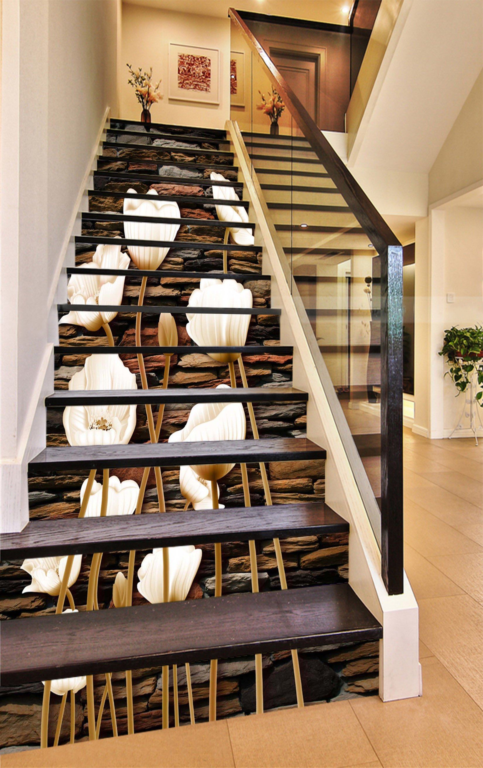 3D Stone Bricks Flowers 1508 Stair Risers Wallpaper AJ Wallpaper