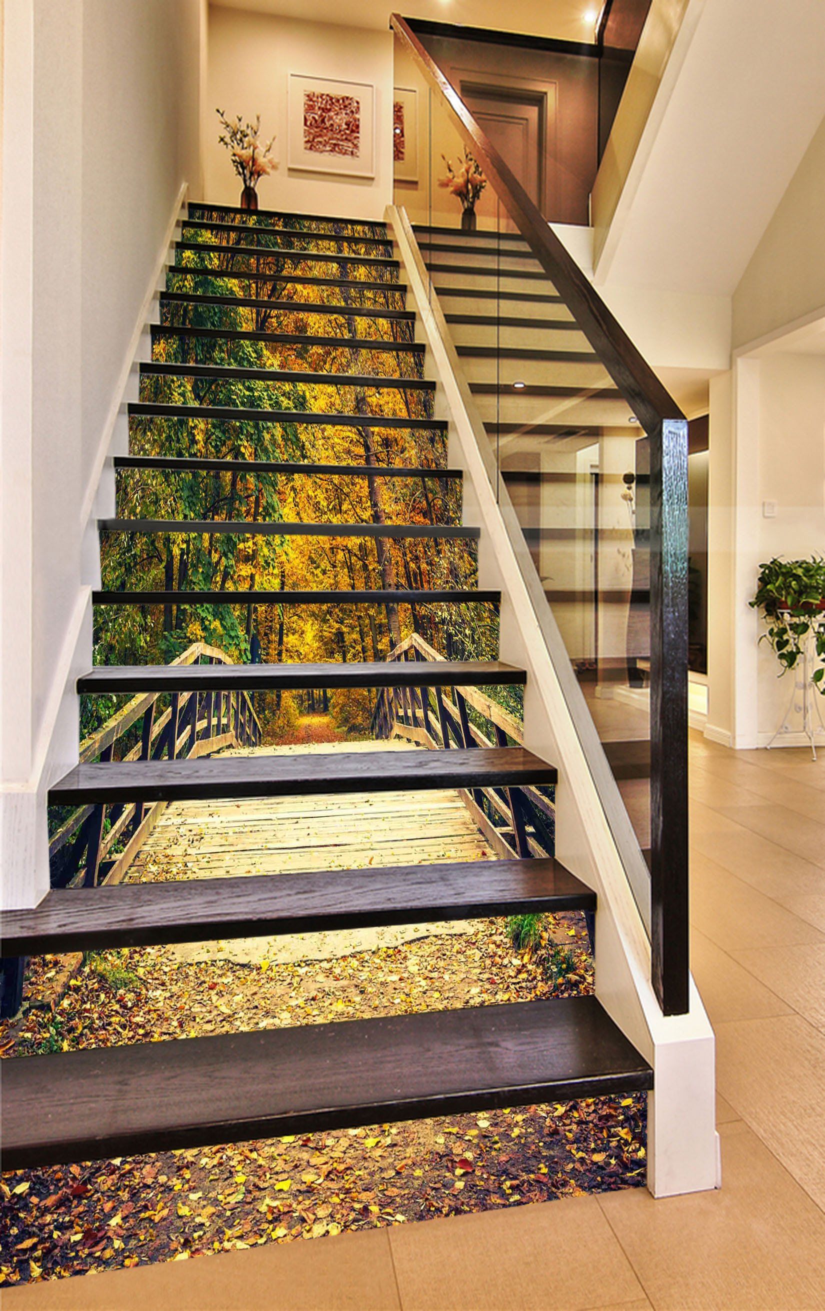 3D Forest Wooden Bridge 779 Stair Risers Wallpaper AJ Wallpaper