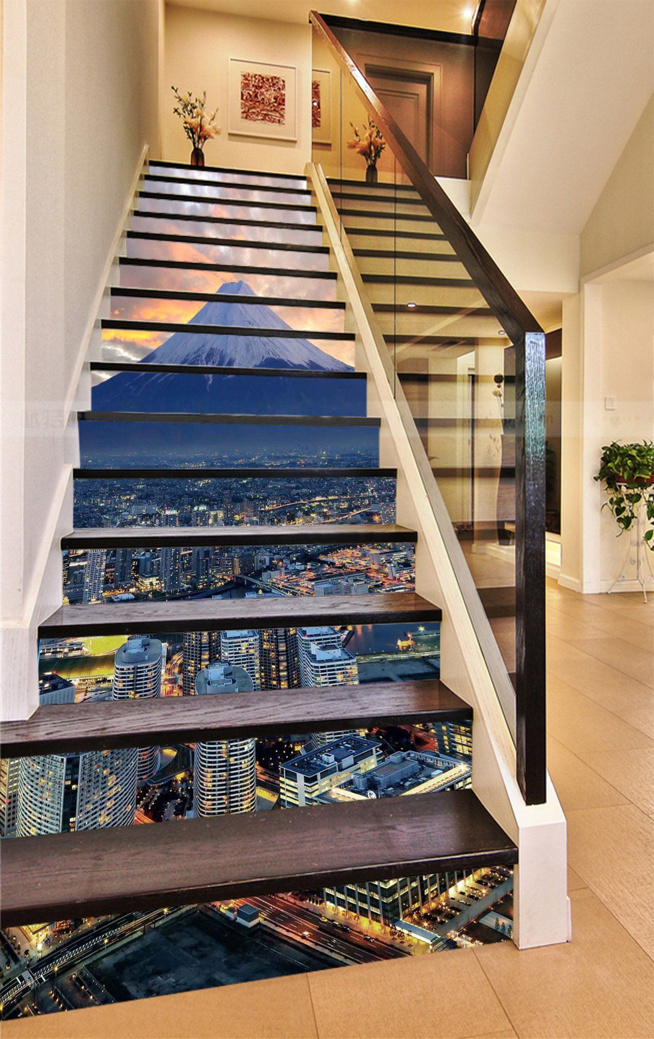3D Mount Fuji City 952 Stair Risers Wallpaper AJ Wallpaper