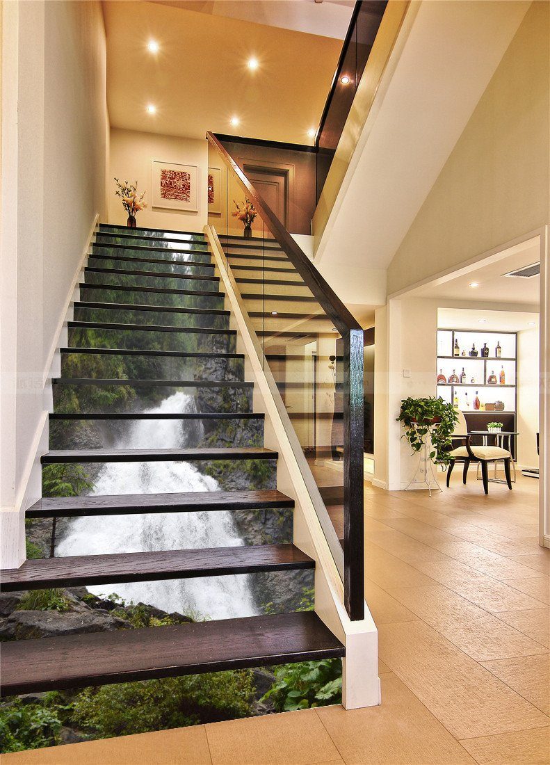 3D Forest Running River 34 Stair Risers Wallpaper AJ Wallpaper