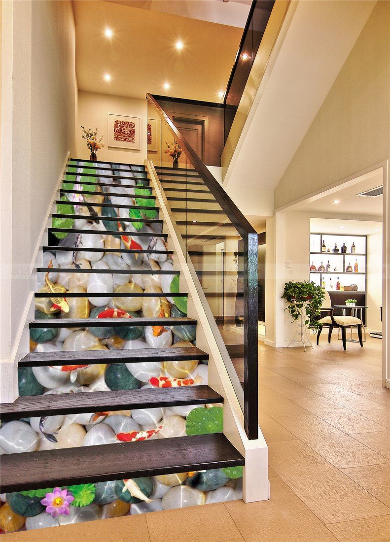 3D Fishe Pond Cobblestones 80 Stair Risers Wallpaper AJ Wallpaper