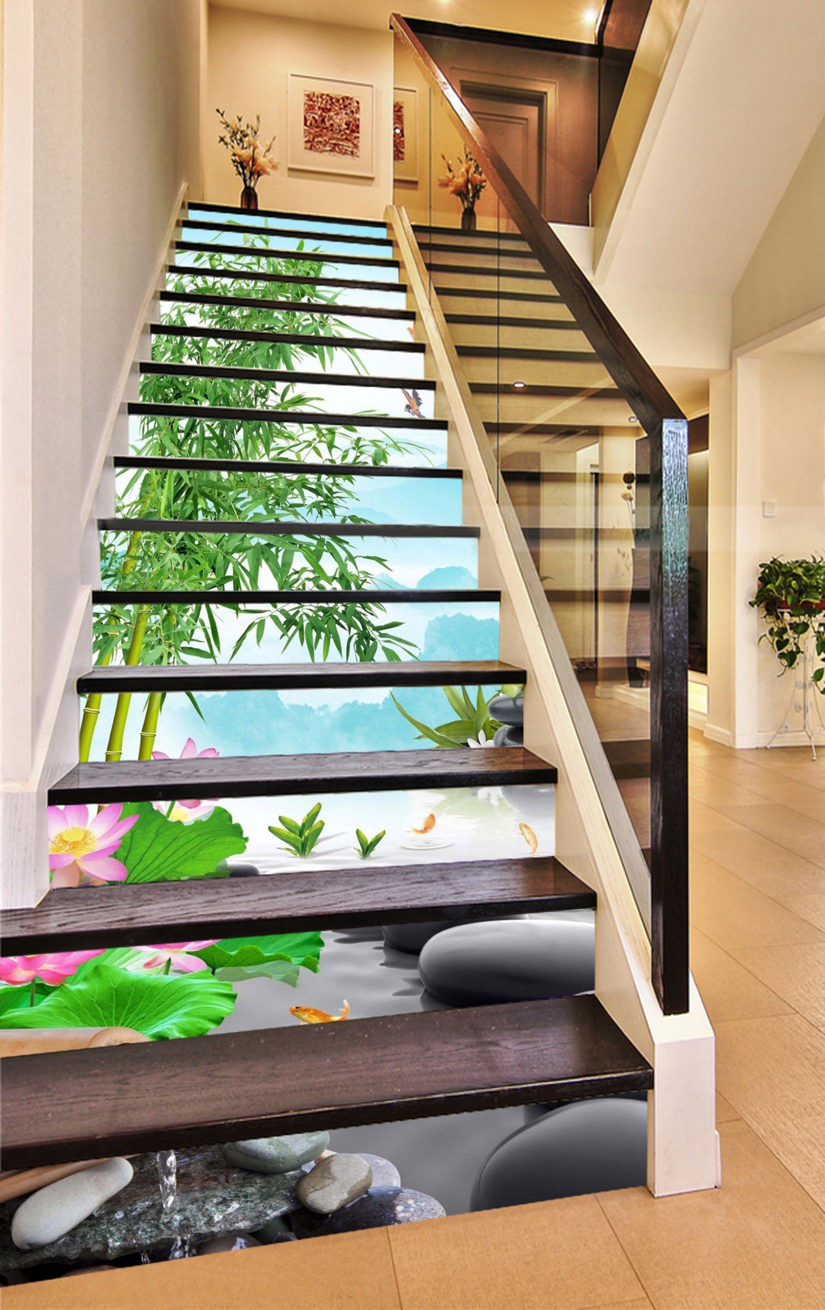 3D Bamboos Stones 408 Stair Risers Wallpaper AJ Wallpaper