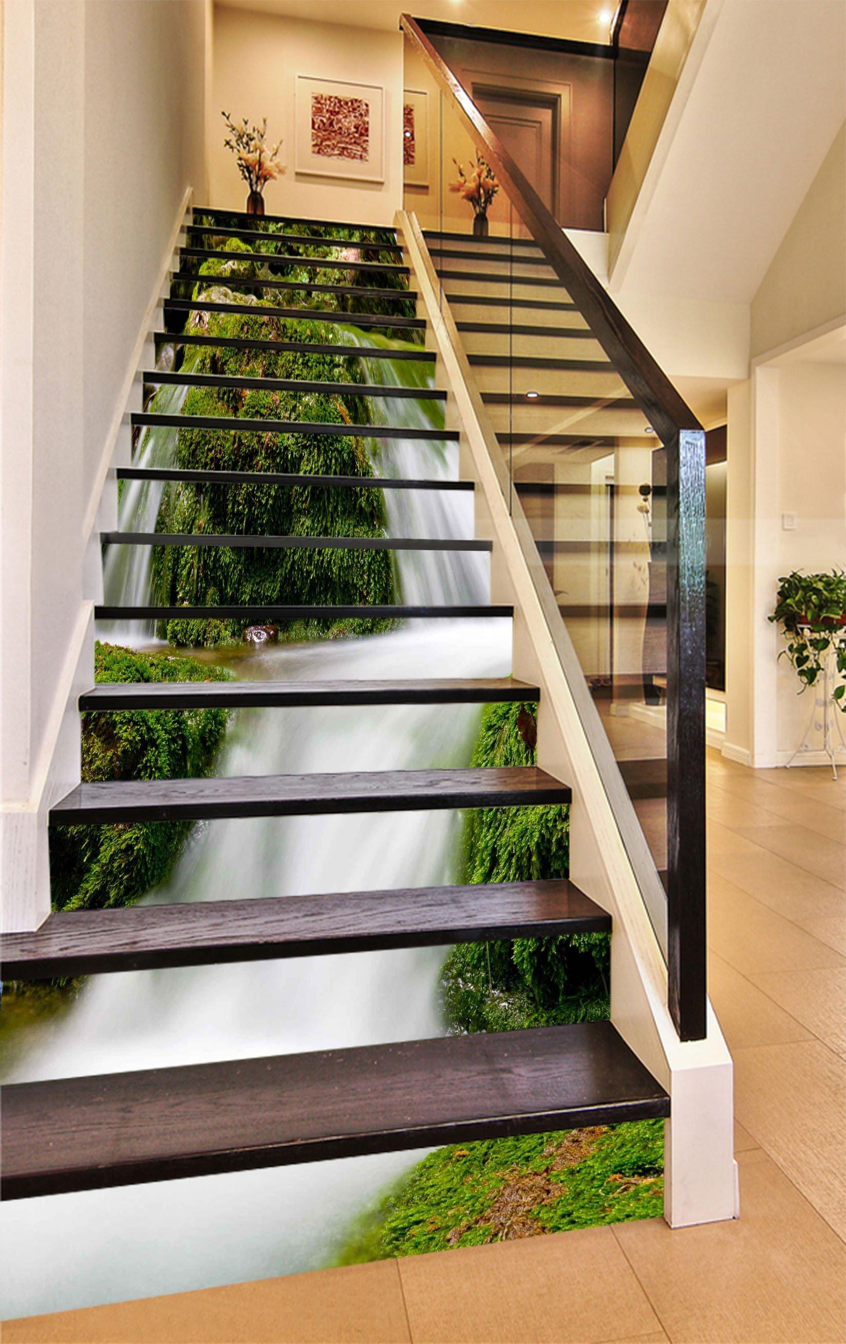 3D River Green Mosses 1190 Stair Risers Wallpaper AJ Wallpaper