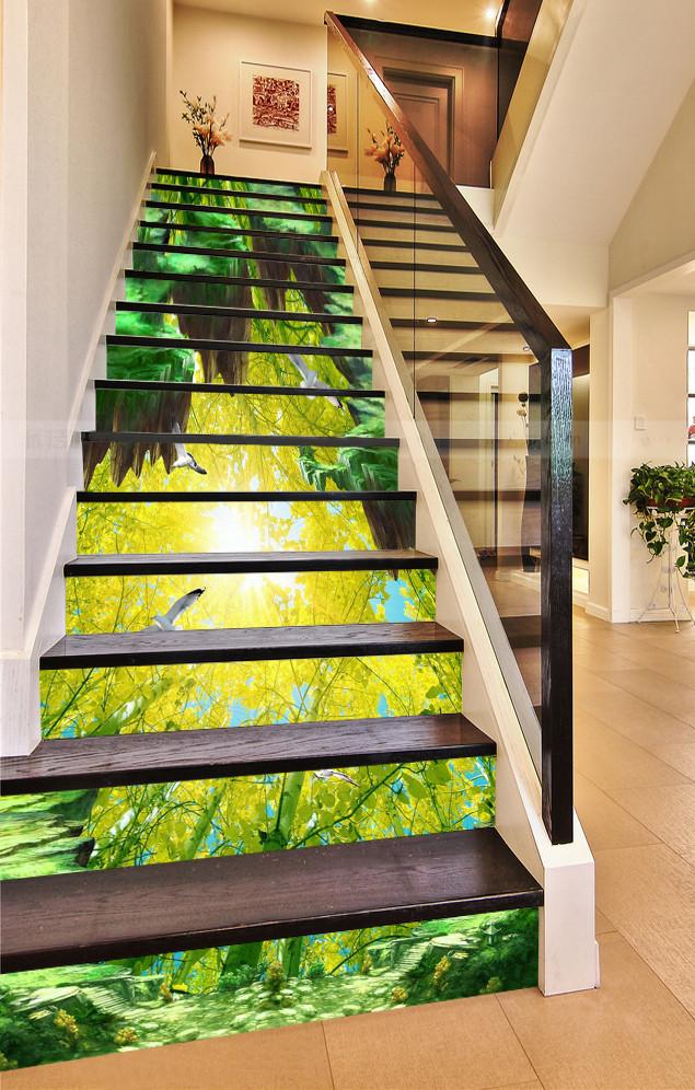 3D Trees And Flying Birds 762 Stair Risers Wallpaper AJ Wallpaper
