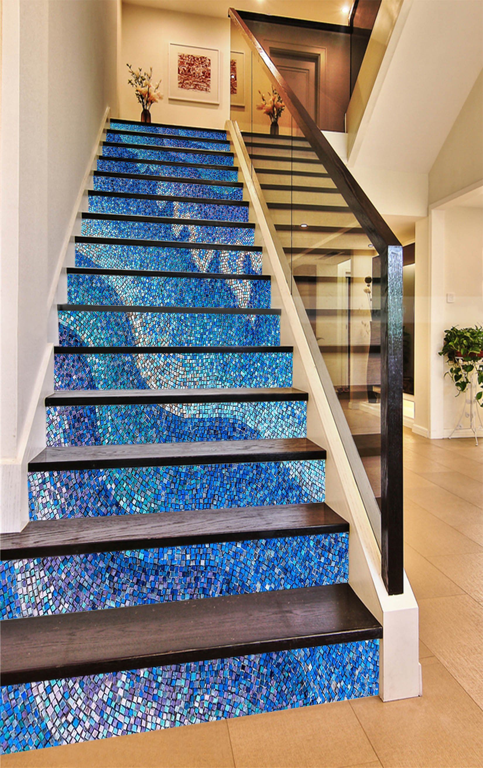 3D Blue River 720 Marble Tile Texture Stair Risers Wallpaper AJ Wallpaper