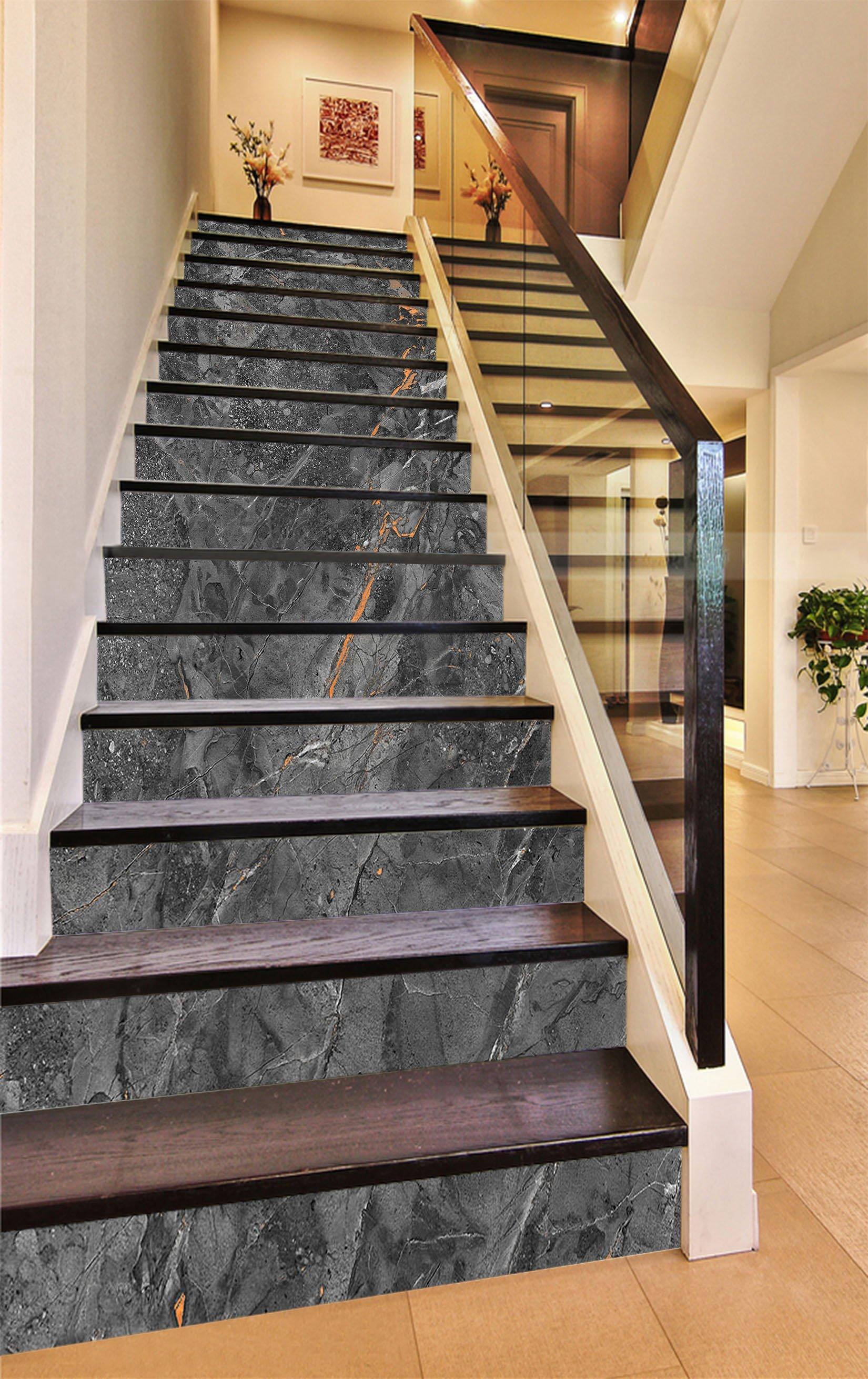 3D Broken Gray 6851 Marble Tile Texture Stair Risers Wallpaper AJ Wallpaper