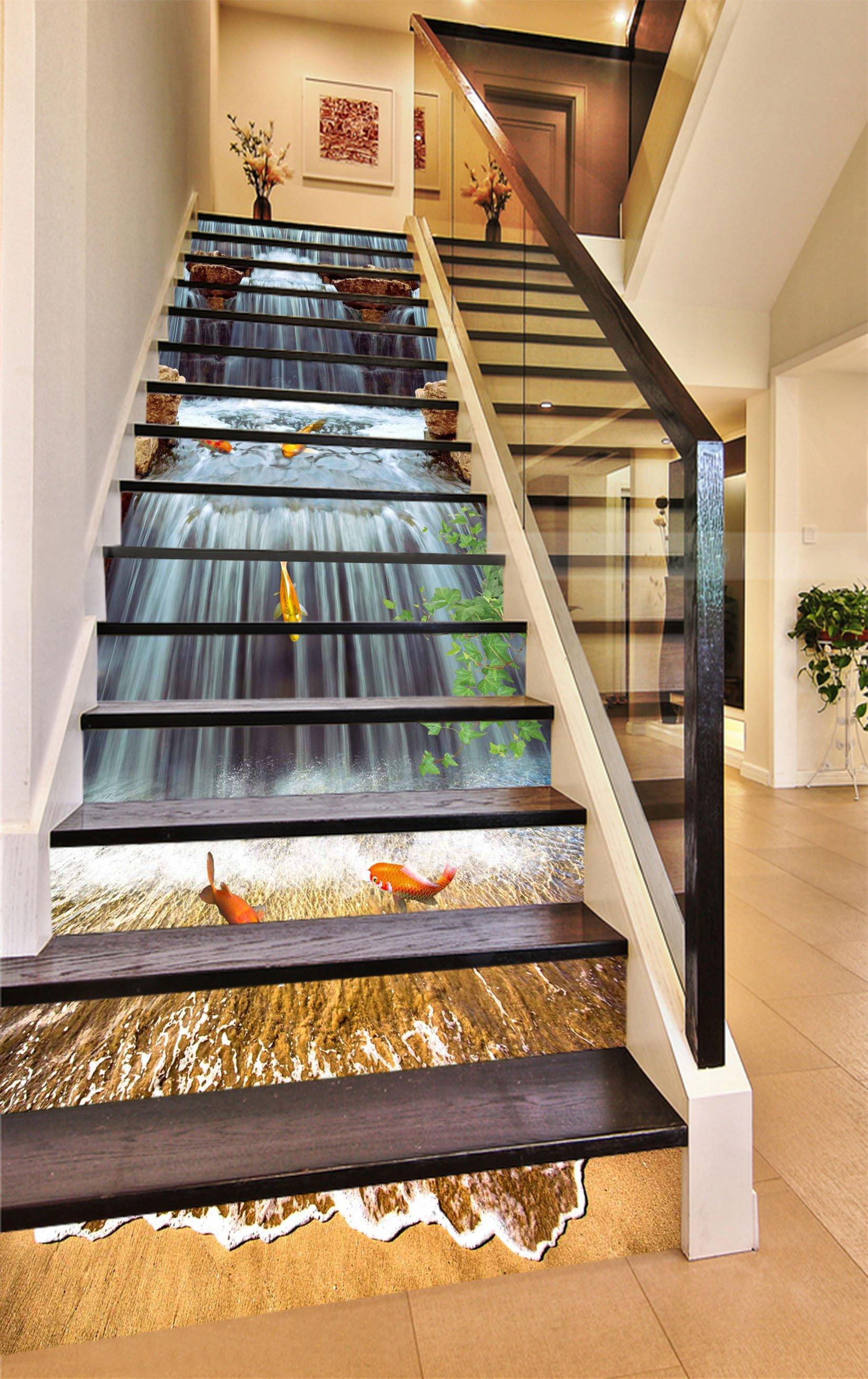 3D River Fishes 1498 Stair Risers Wallpaper AJ Wallpaper