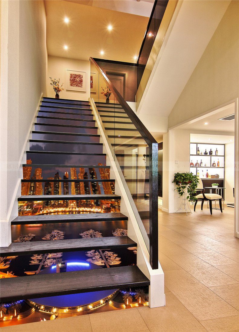 3D City Night Scenery 322 Stair Risers Wallpaper AJ Wallpaper