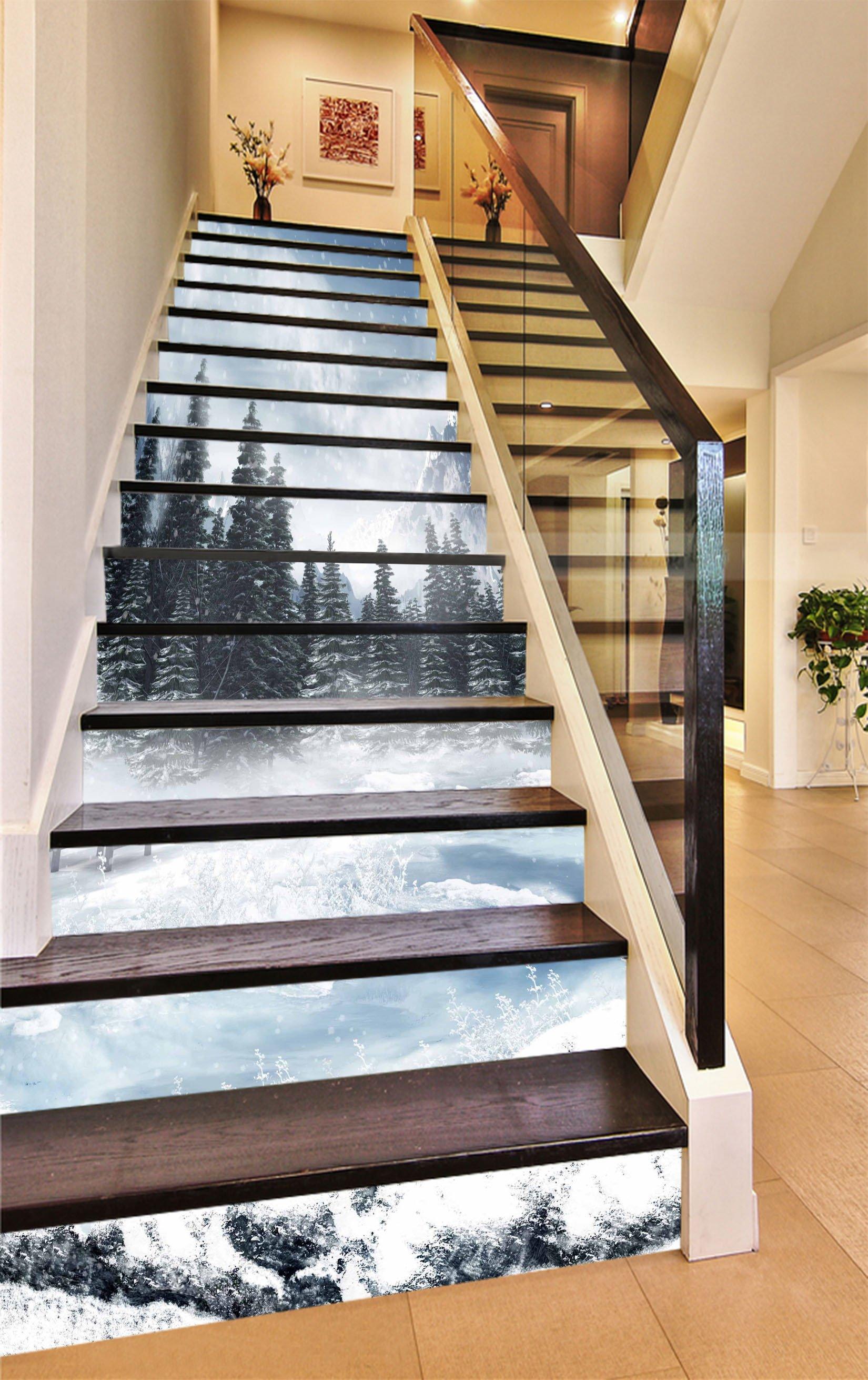 3D Snowing Forest 1252 Stair Risers Wallpaper AJ Wallpaper