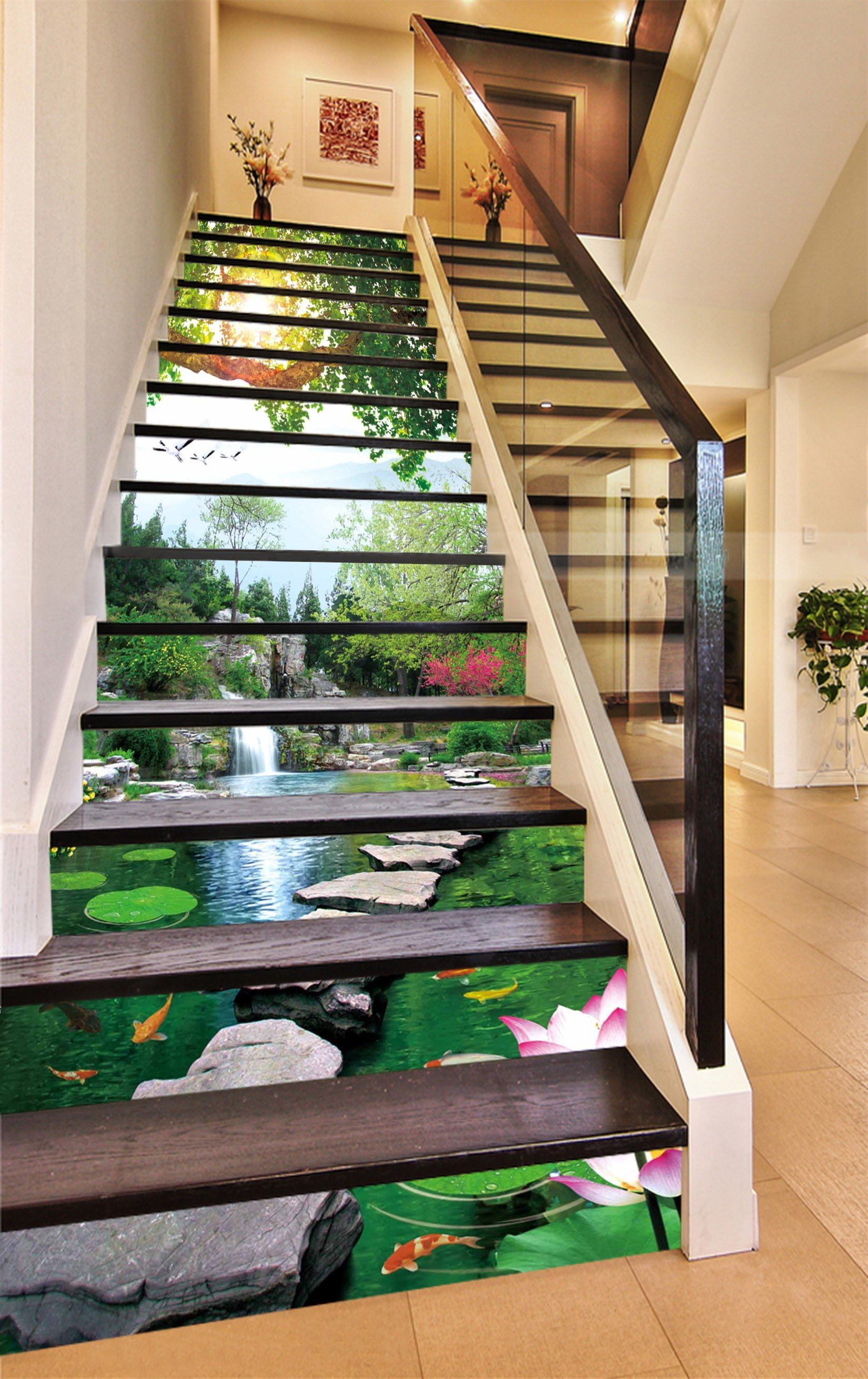 3D Lake Stones Road 1601 Stair Risers Wallpaper AJ Wallpaper