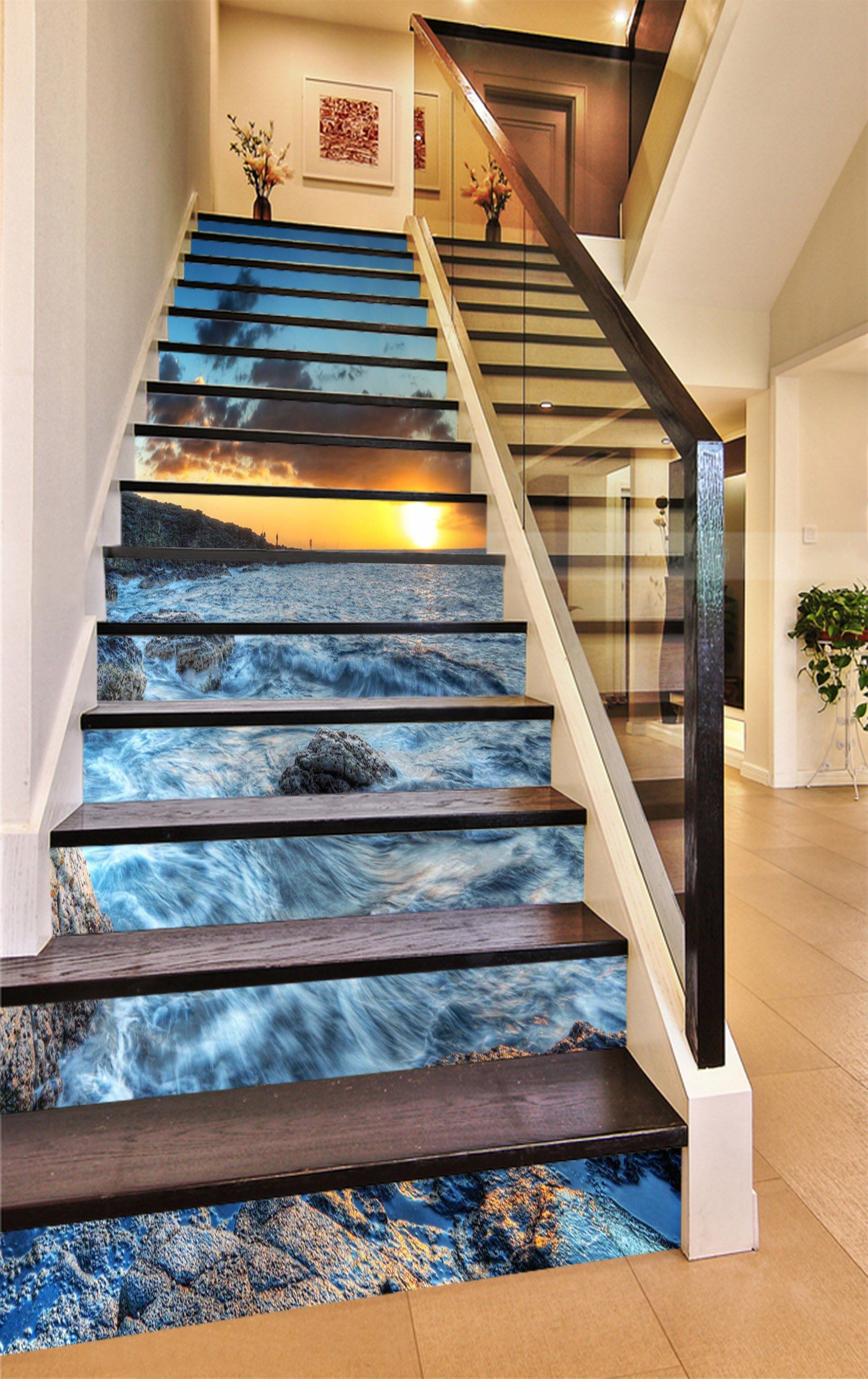 3D Sea Sunset 1447 Stair Risers Wallpaper AJ Wallpaper