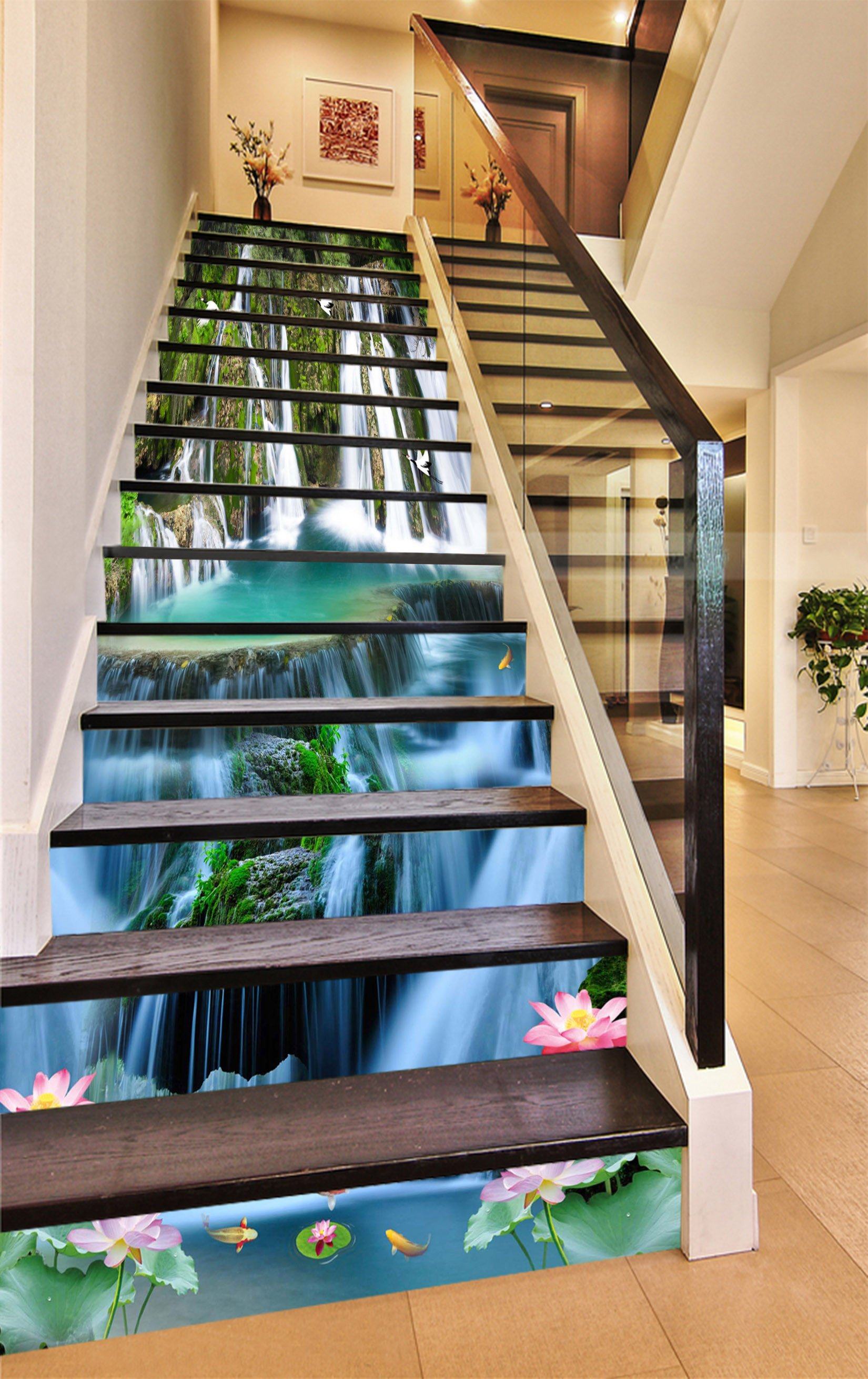 3D Waterfalls Flying Cranes 1491 Stair Risers Wallpaper AJ Wallpaper