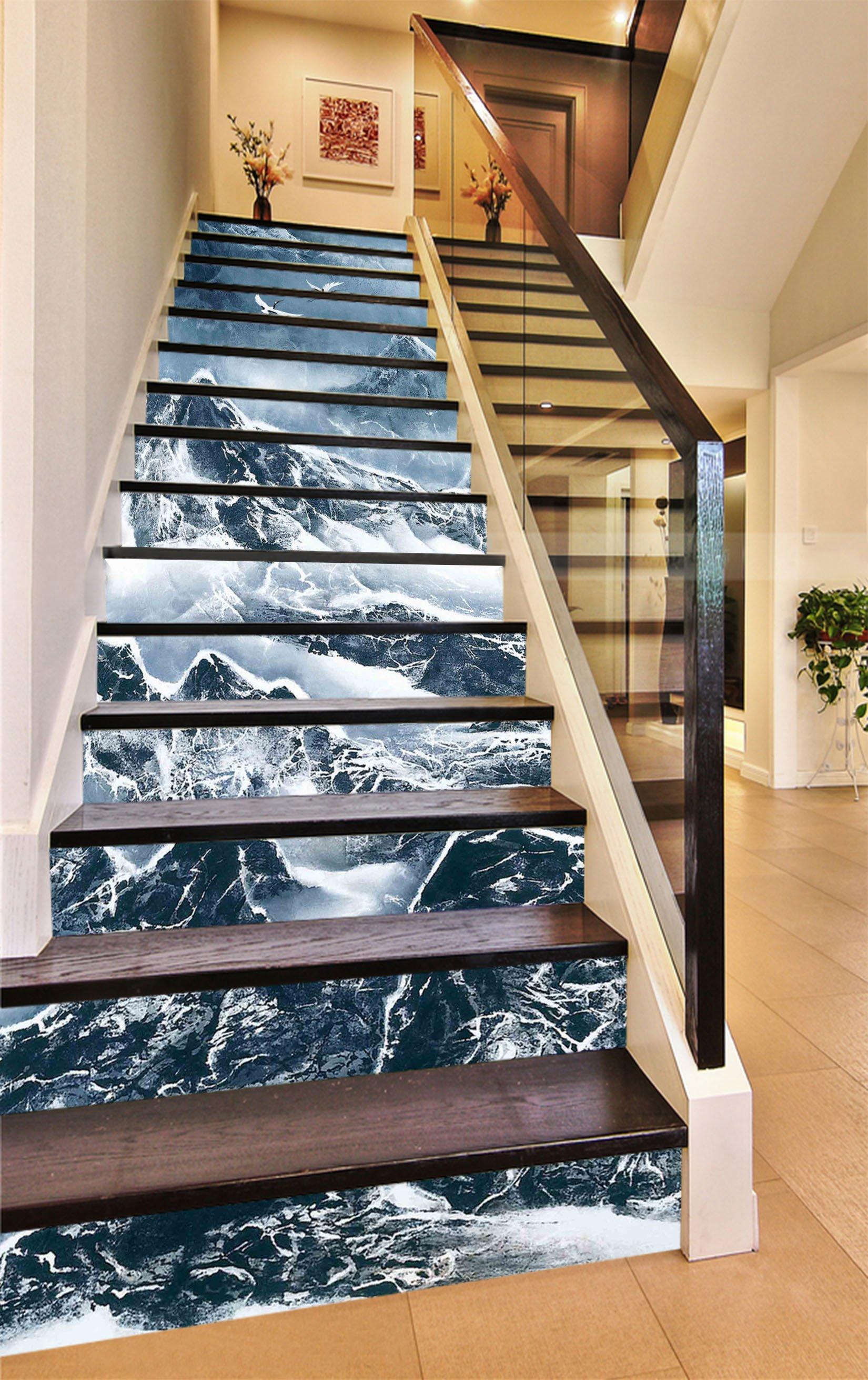 3D Stone Mountain Flying Cranes 1641 Stair Risers Wallpaper AJ Wallpaper