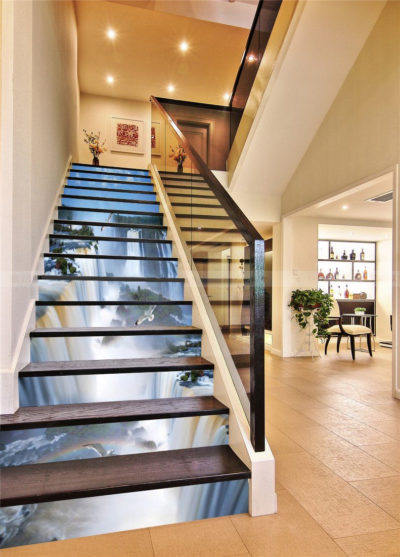 3D Beautiful Waterfalls Scenery 672 Stair Risers Wallpaper AJ Wallpaper
